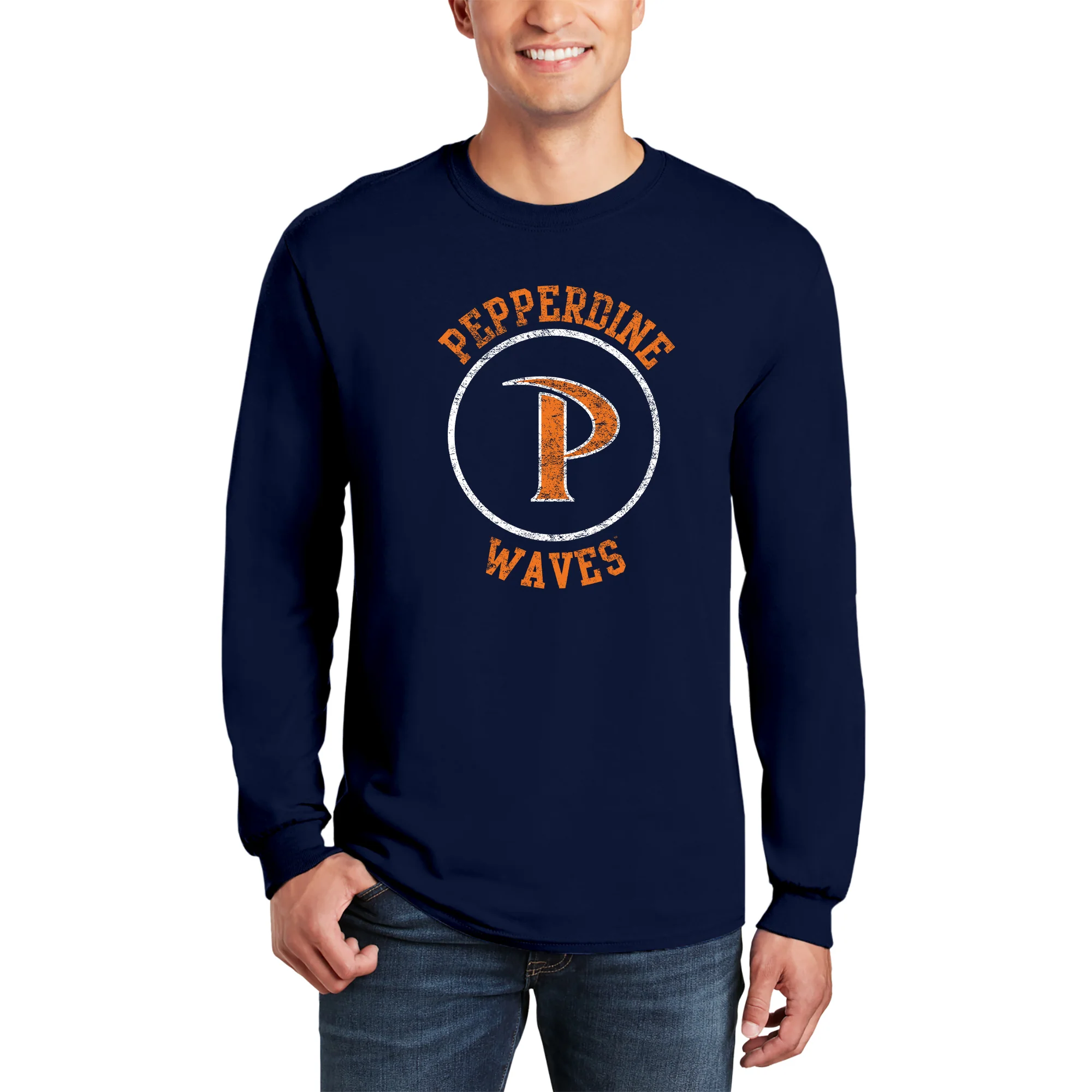 Pepperdine University Waves Distressed Circle Logo Long Sleeve T-Shirt - Navy - Image 3