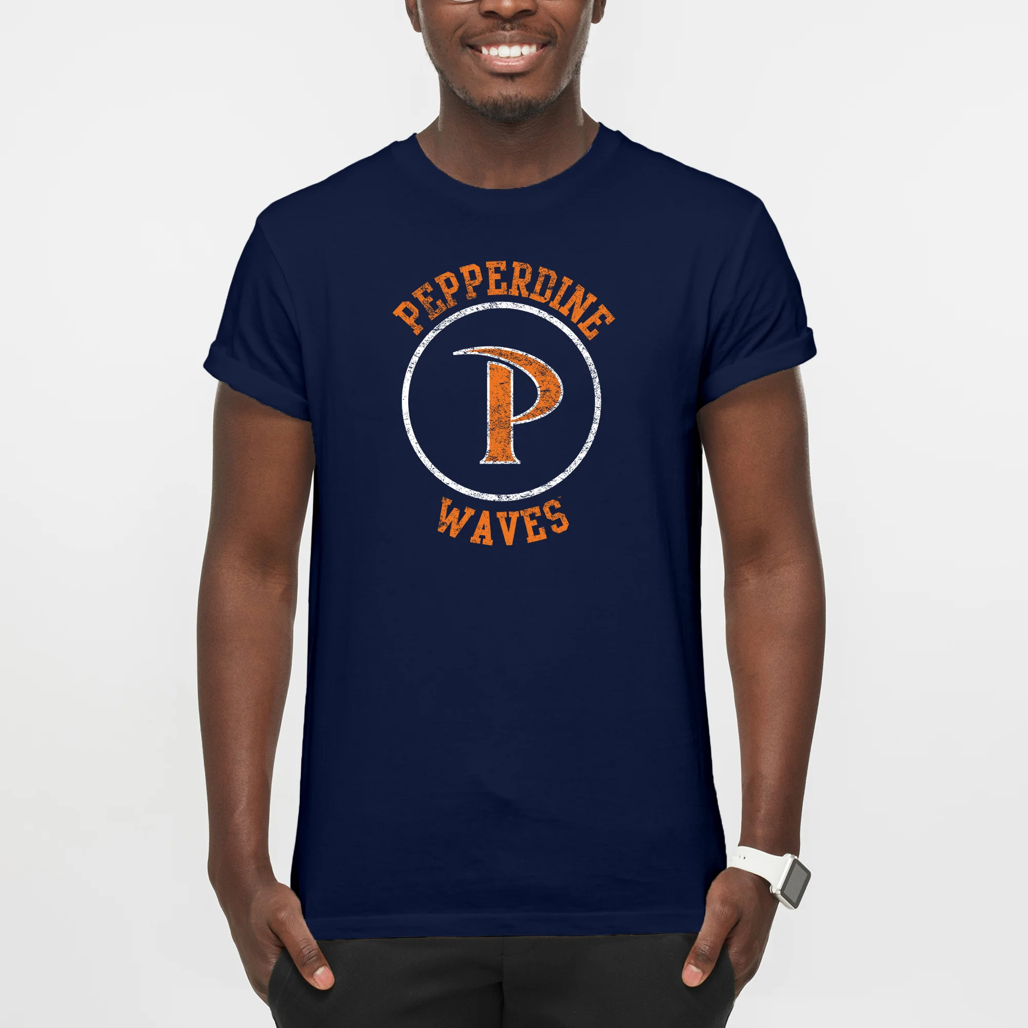 Pepperdine University Waves Distressed Circle Logo T-Shirt - Navy - Image 3