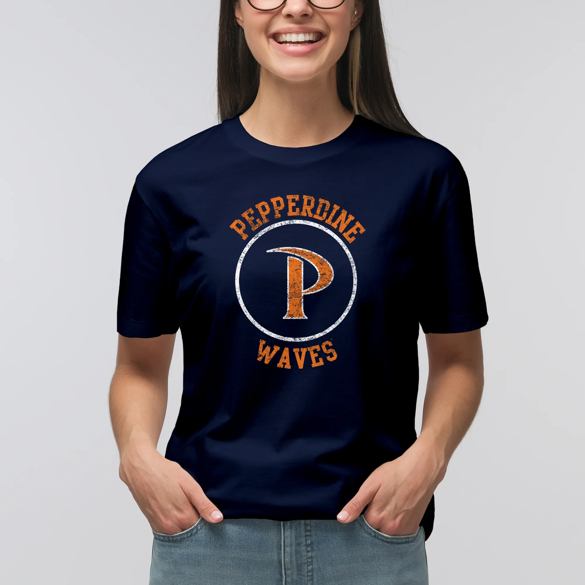 Pepperdine University Waves Distressed Circle Logo T-Shirt - Navy - Image 4