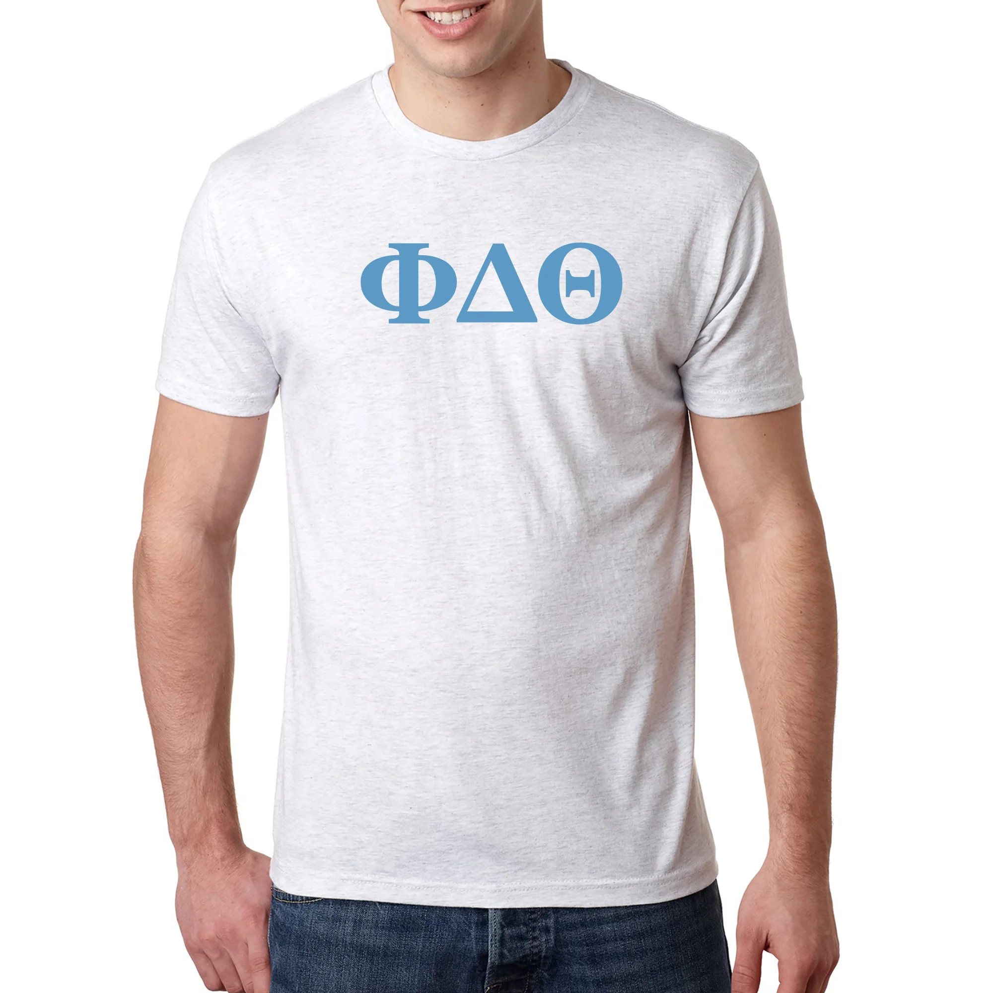 Phi Delta Theta Greek Letter Block Triblend T-Shirt - Heather White - Image 3