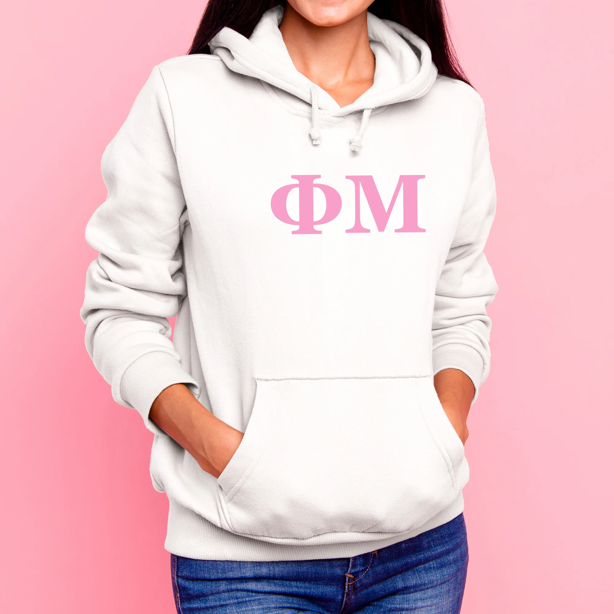 Phi Mu Greek Letter Block Hoodie - White - Image 3