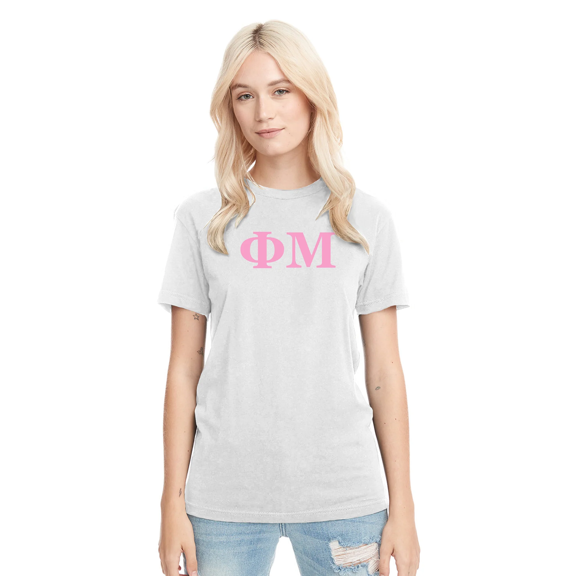 Phi Mu Greek Letter Block Triblend T-Shirt - Heather White - Image 3