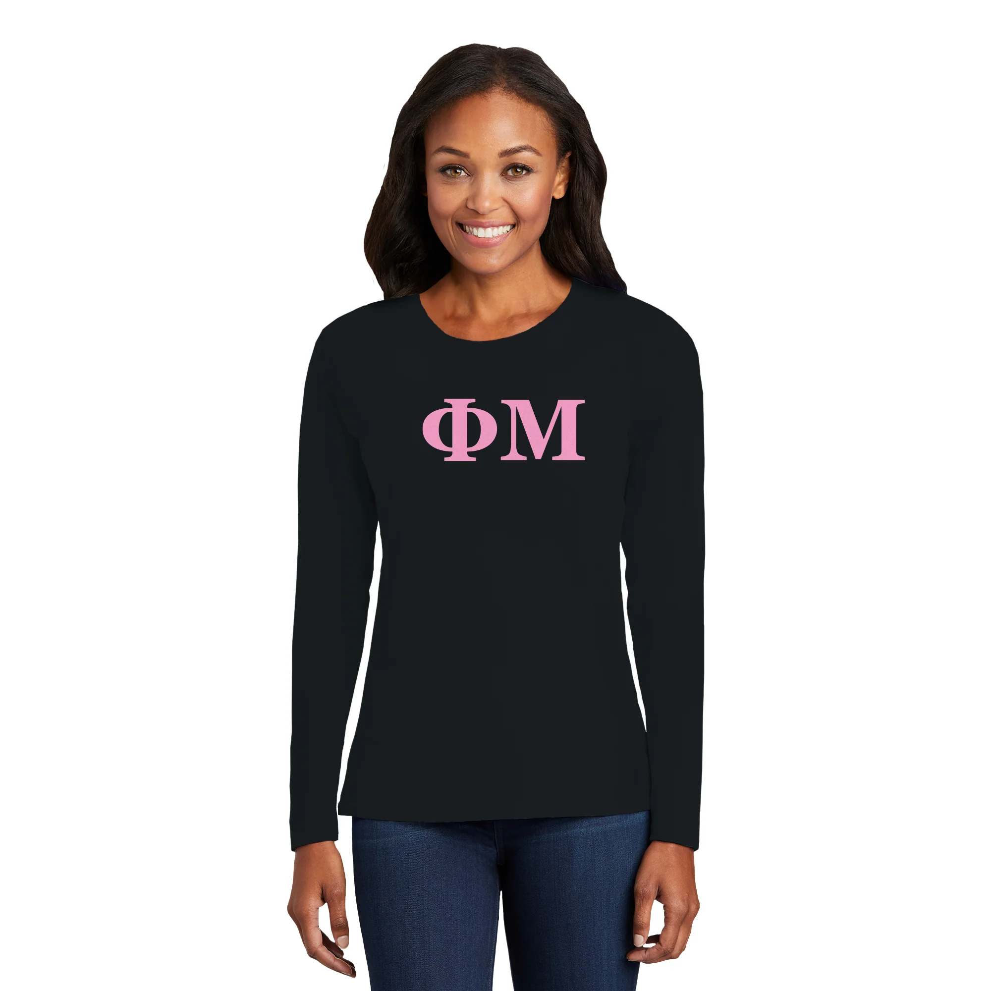Phi Mu Greek Letter Block Womens Long Sleeve - Black - Image 3