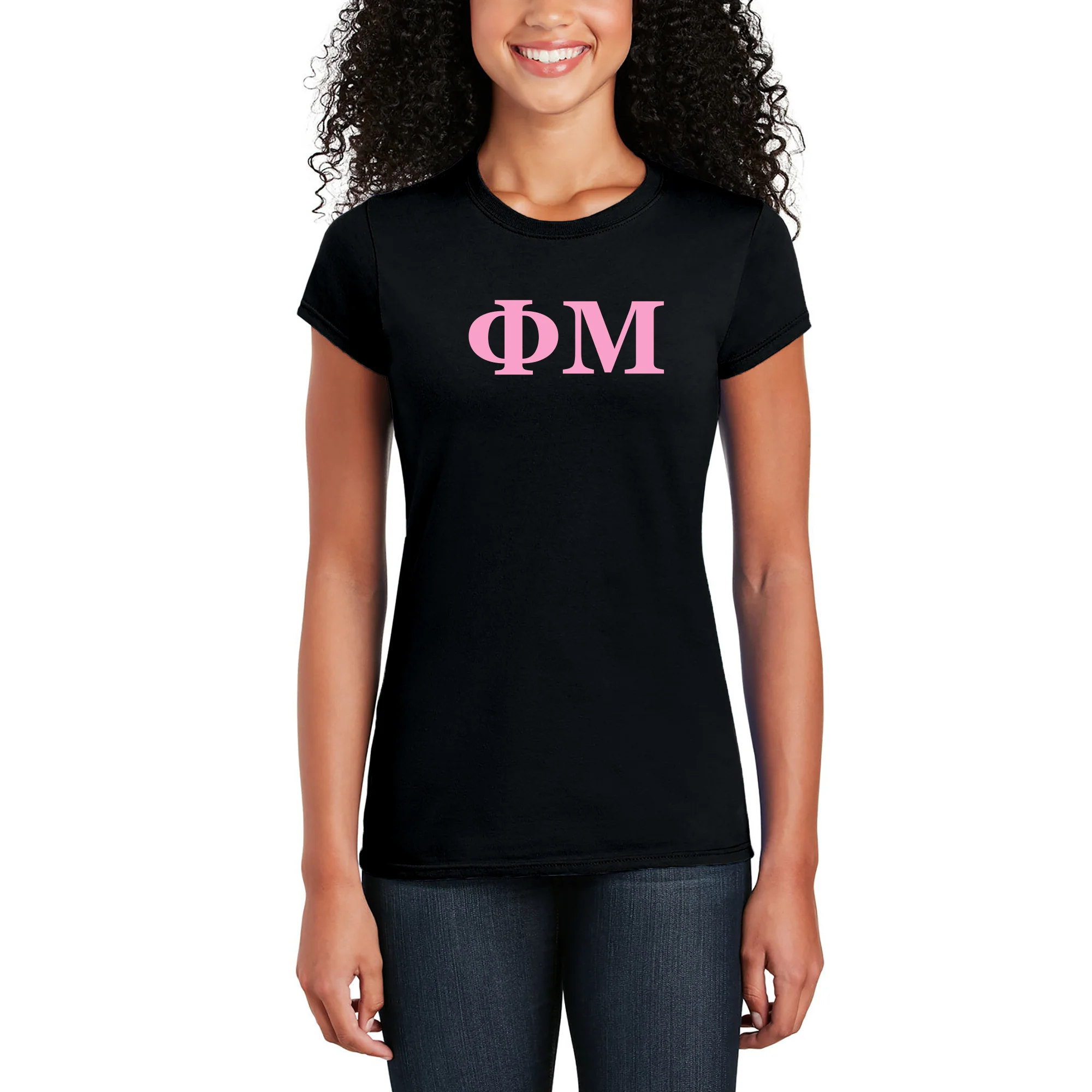 Phi Mu Greek Letter Block Womens T-Shirt - Black - Image 3