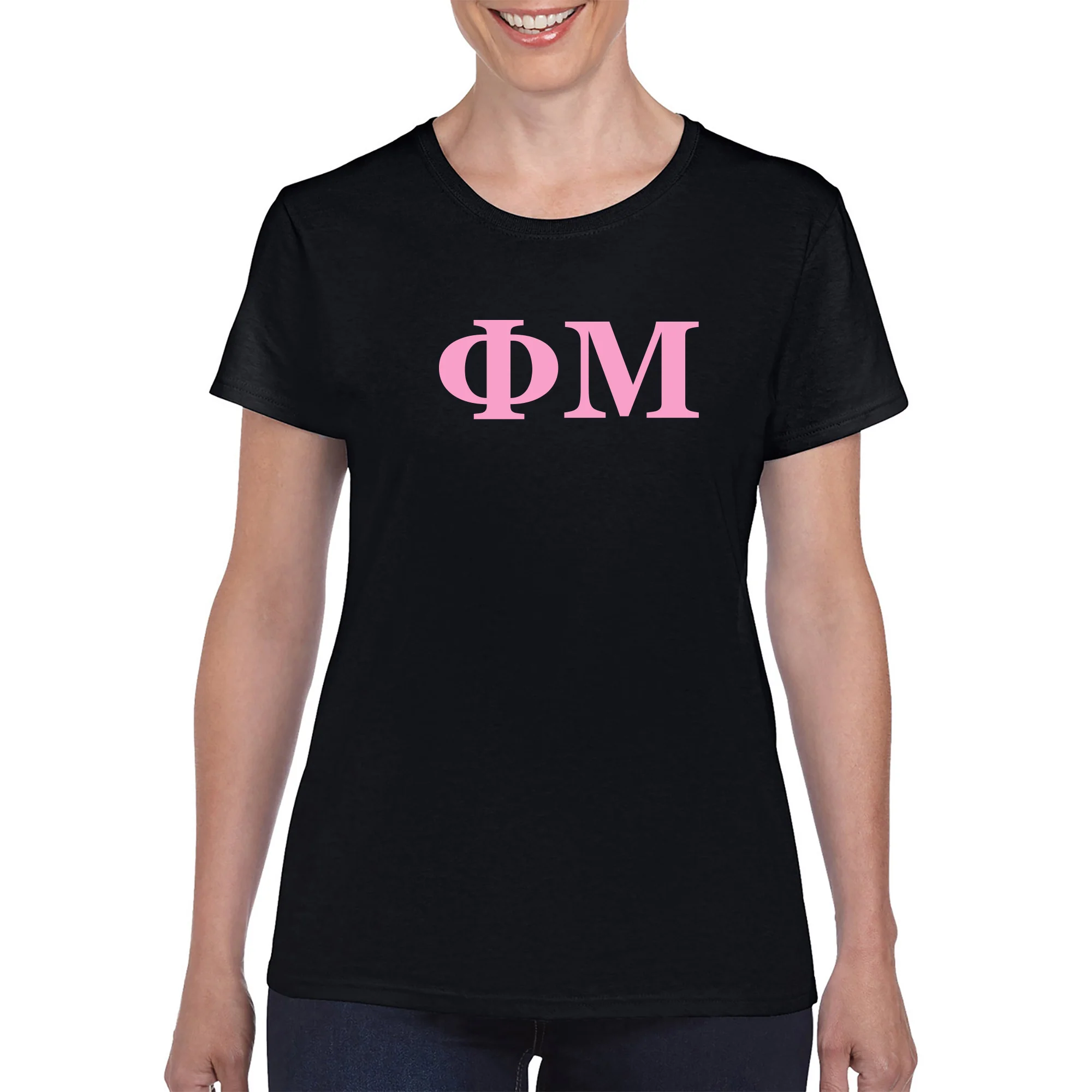 Phi Mu Greek Letter Block Womens T-Shirt - Black - Image 4