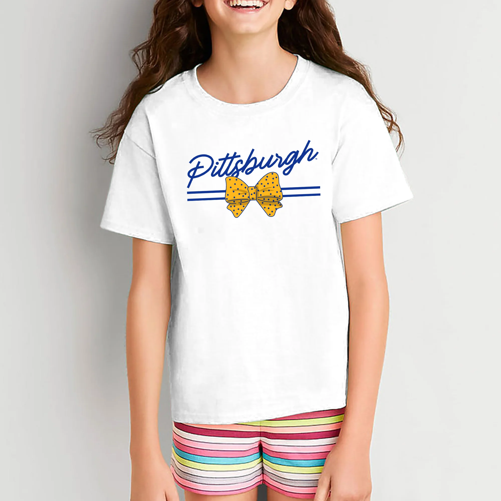 Pittsburgh Bow Script Youth T-Shirt - White - Image 3