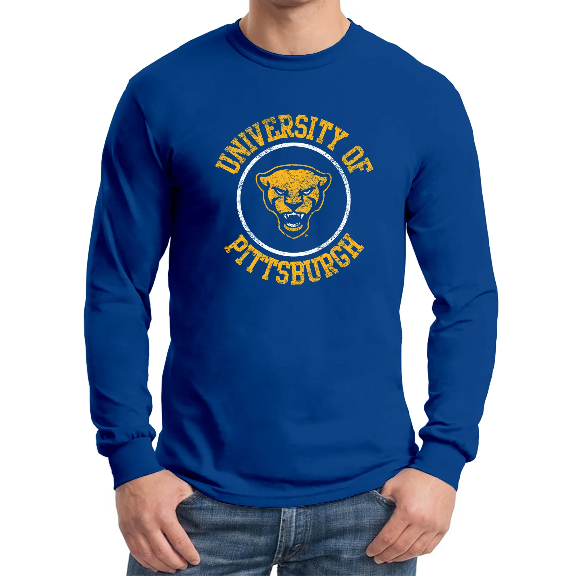 Pittsburgh Panthers Distressed Circle Logo Long Sleeve T-Shirt - Royal - Image 3