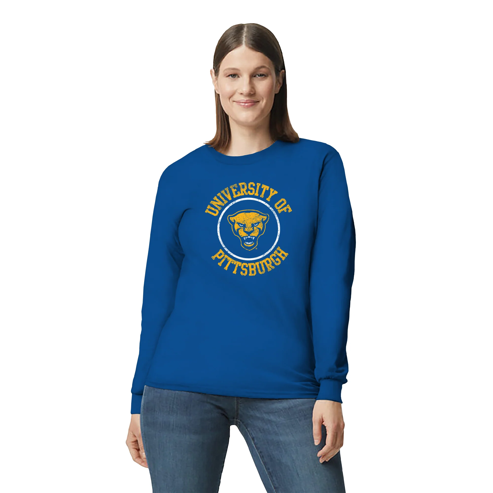 Pittsburgh Panthers Distressed Circle Logo Long Sleeve T-Shirt - Royal - Image 4