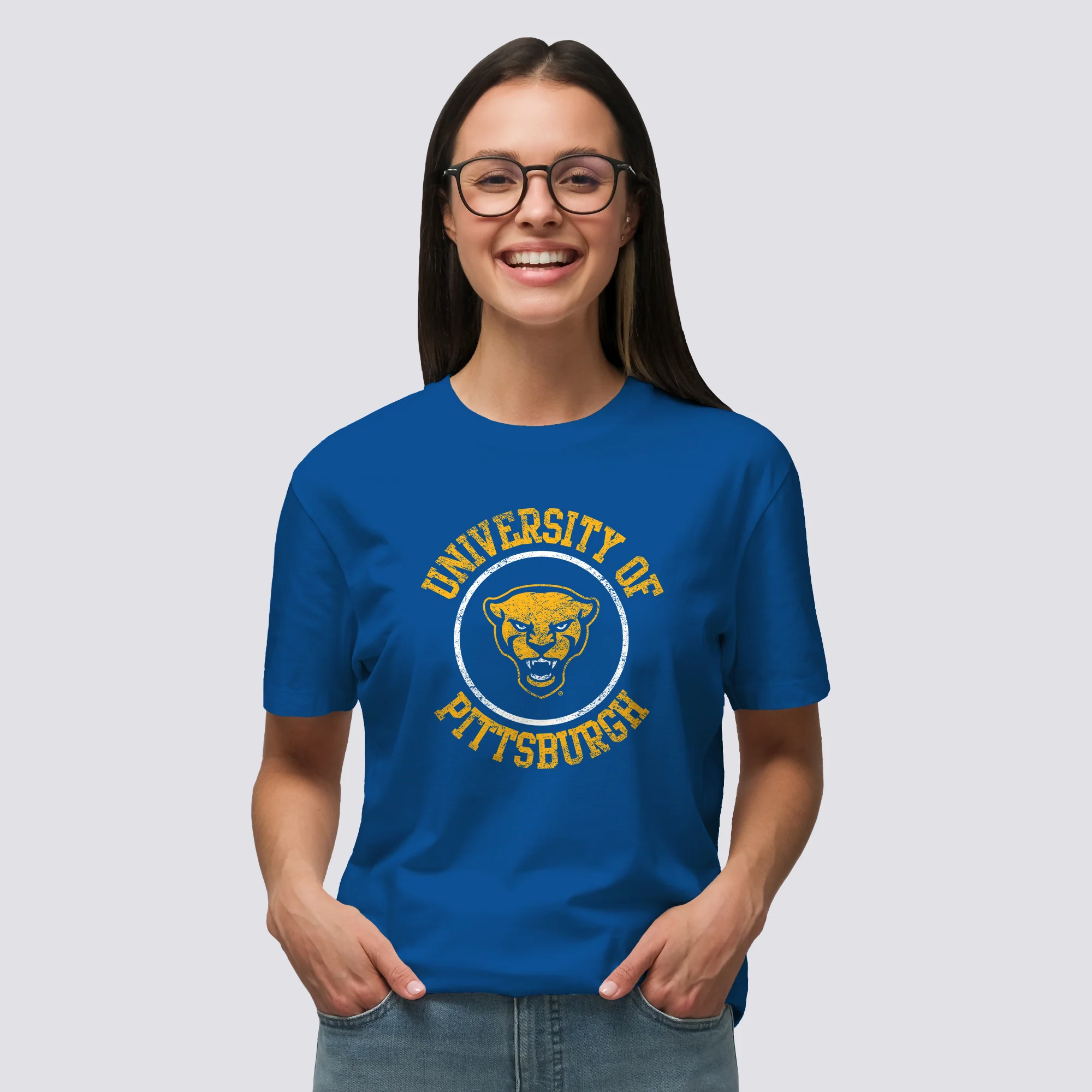 Pittsburgh Panthers Distressed Circle Logo T-Shirt - Royal - Image 4