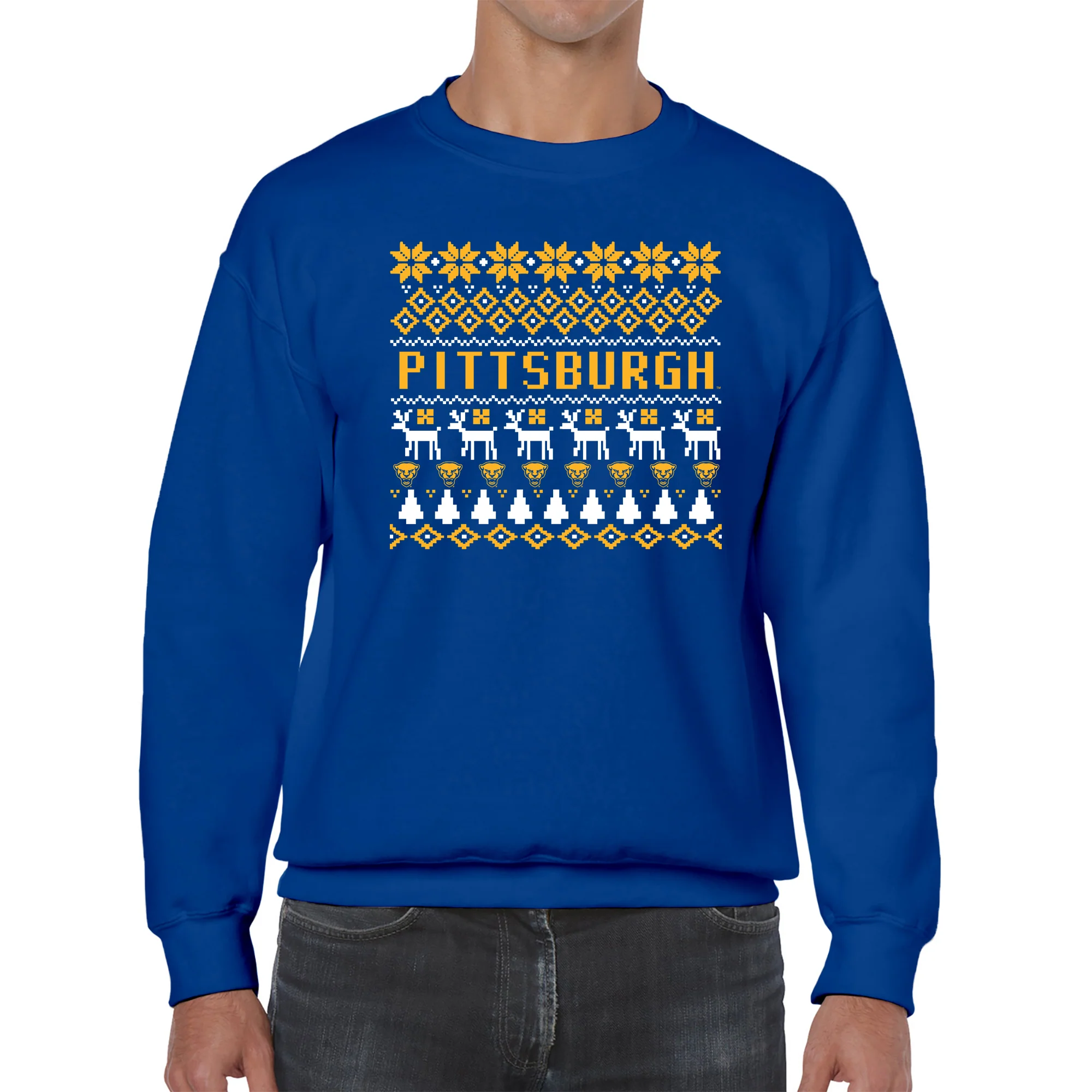 Pittsburgh Panthers Holiday Sweater Crewneck Sweatshirt - Royal - Image 3