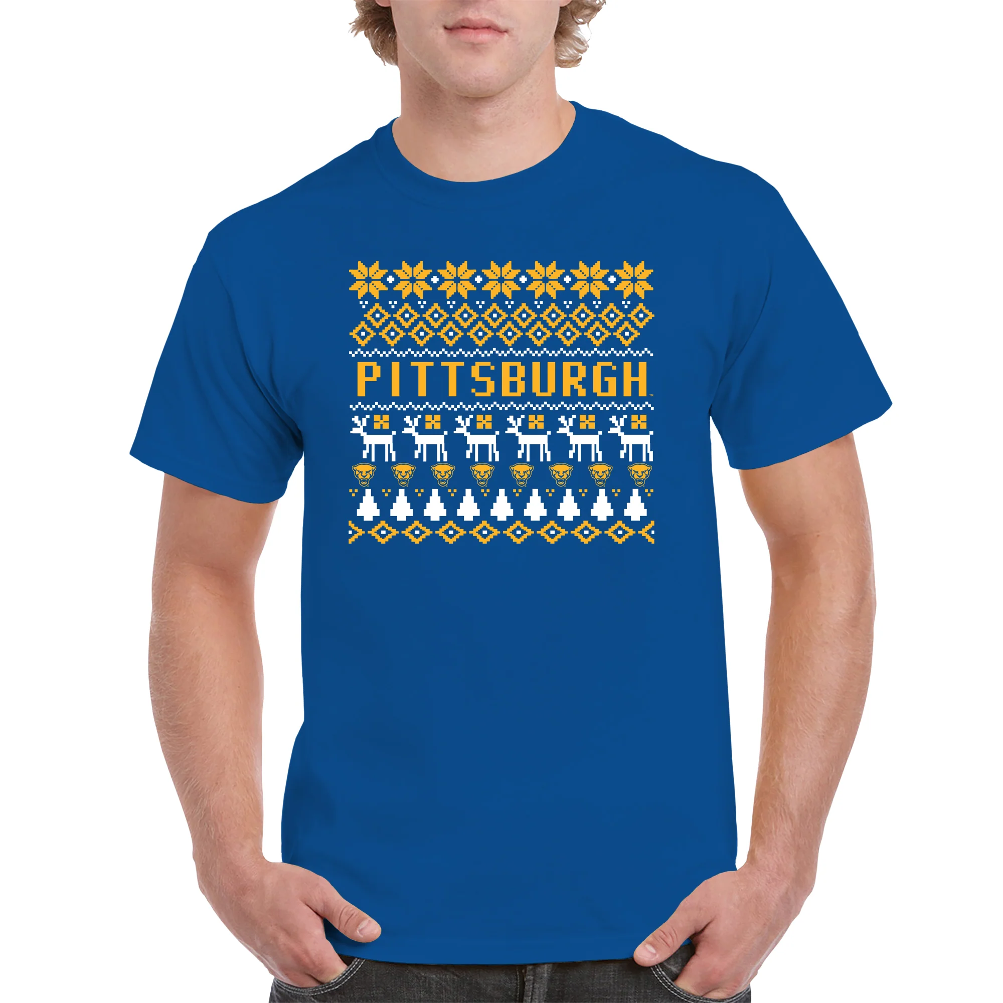 Pittsburgh Panthers Holiday Sweater T-Shirt - Royal - Image 3