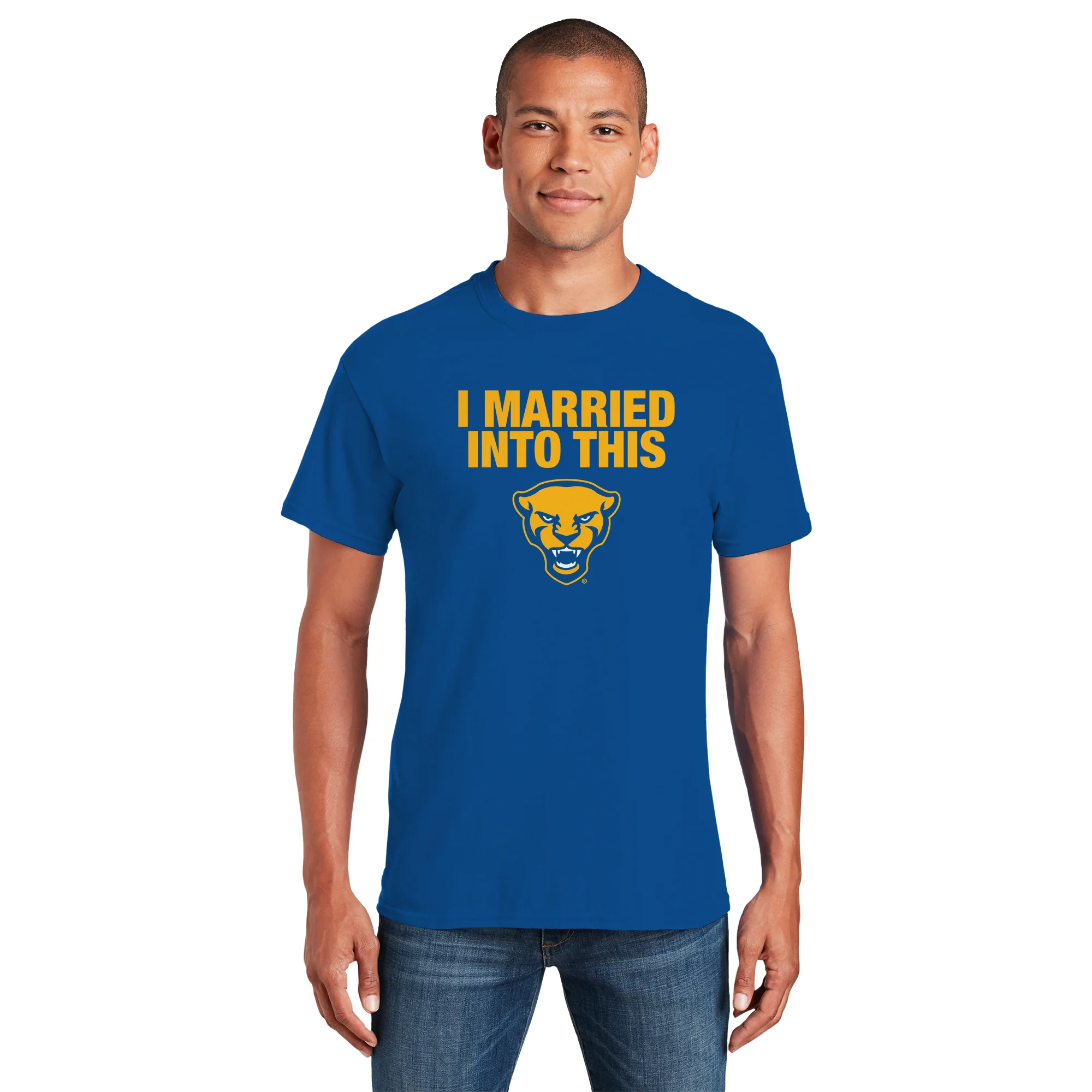 Pittsburgh Panthers I Married Into This T-Shirt - Royal - Image 3