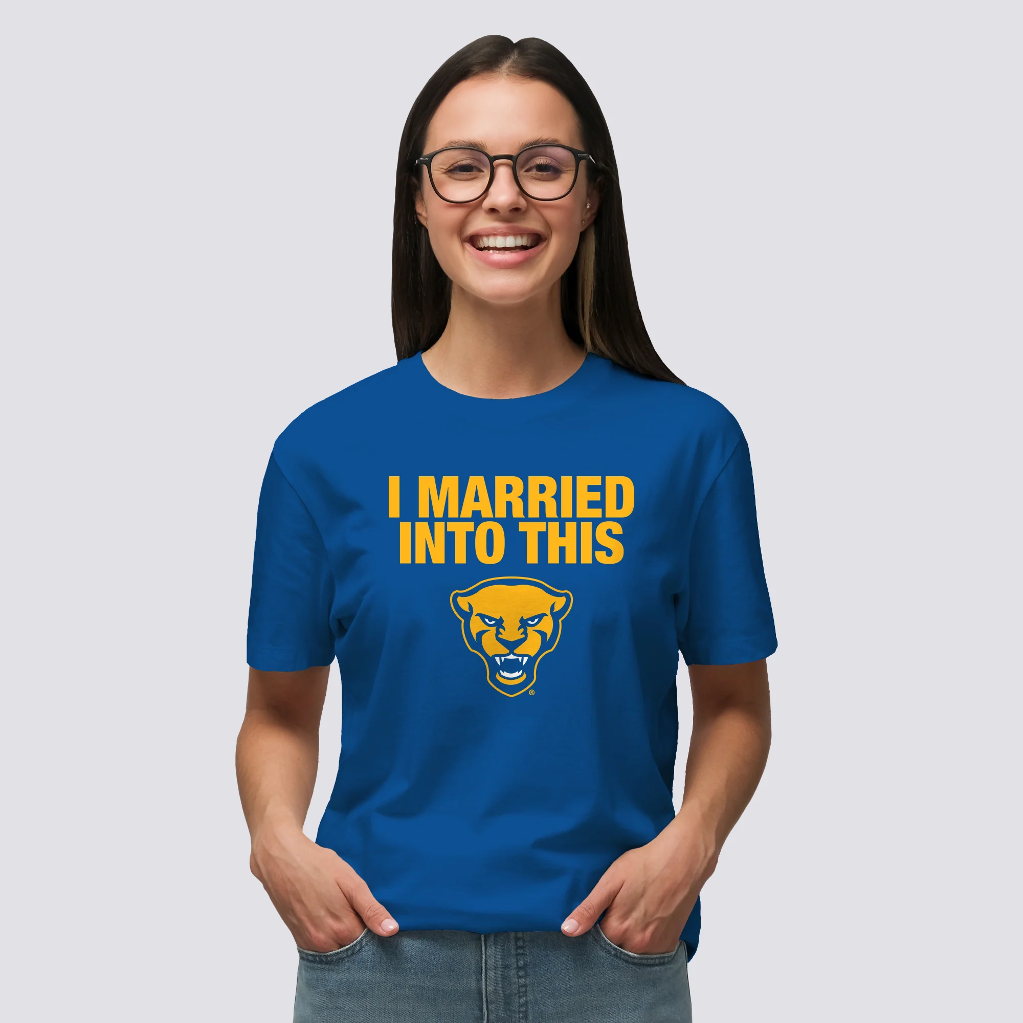 Pittsburgh Panthers I Married Into This T-Shirt - Royal - Image 4
