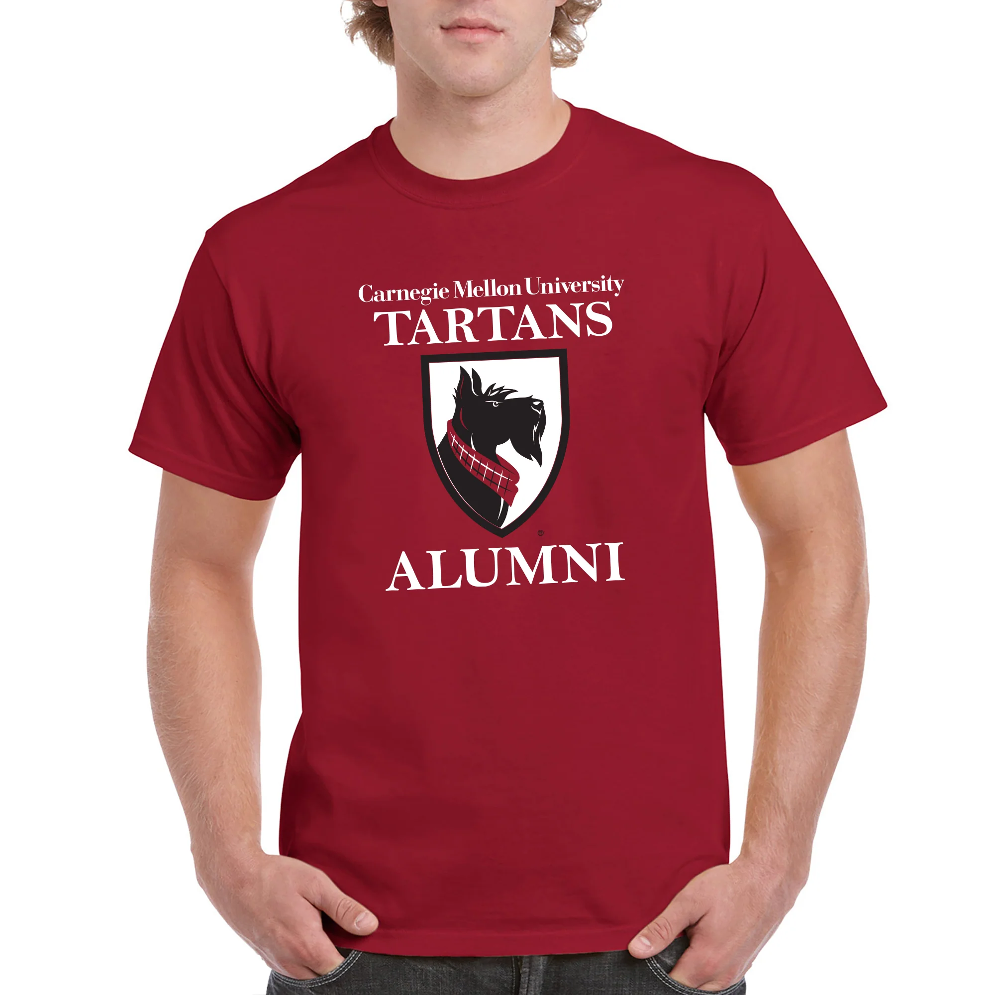 Primary Alumni Carnegie Mellon University Tartans Basic Cotton Short Sleeve T Shirt - Cardinal - Image 3