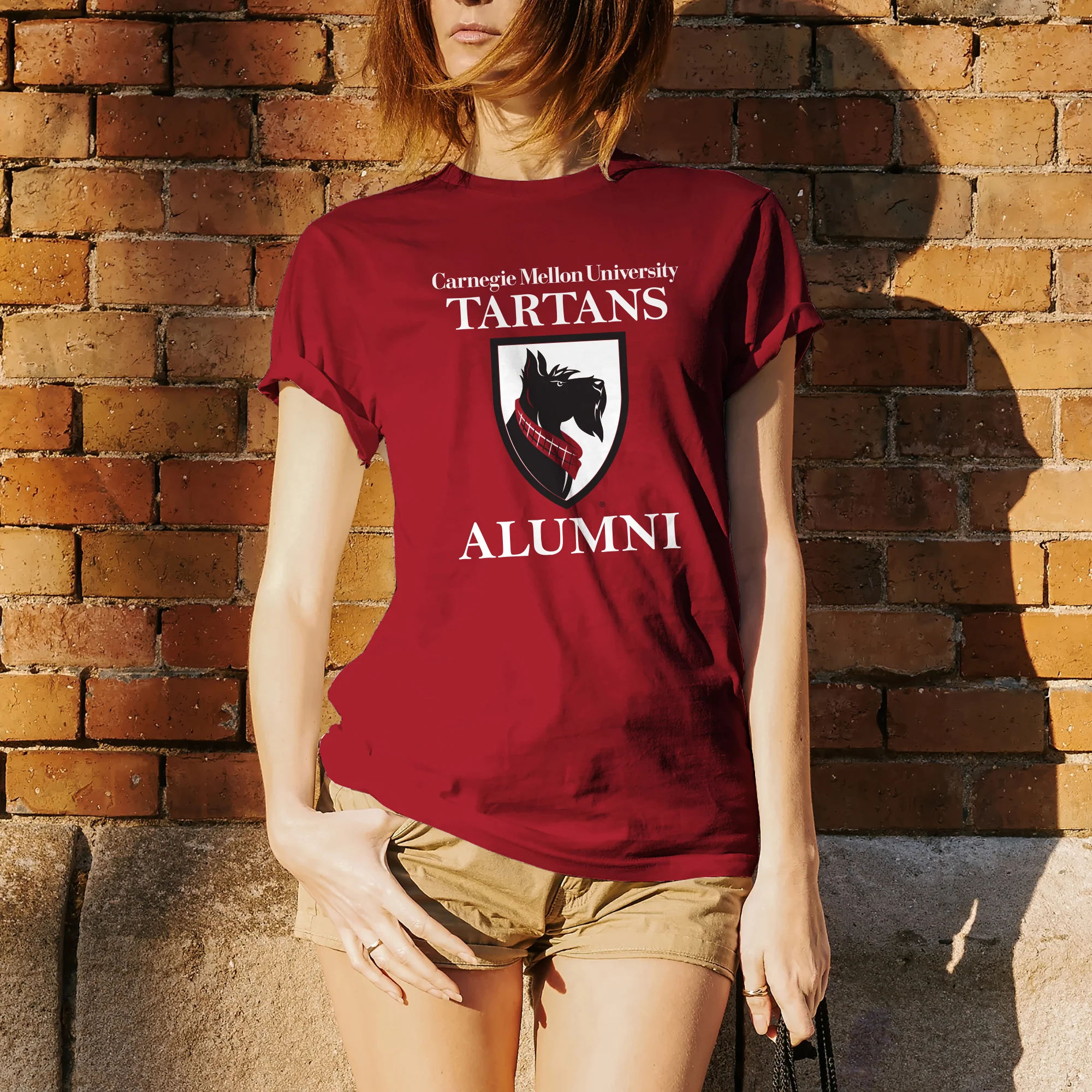 Primary Alumni Carnegie Mellon University Tartans Basic Cotton Short Sleeve T Shirt - Cardinal - Image 4