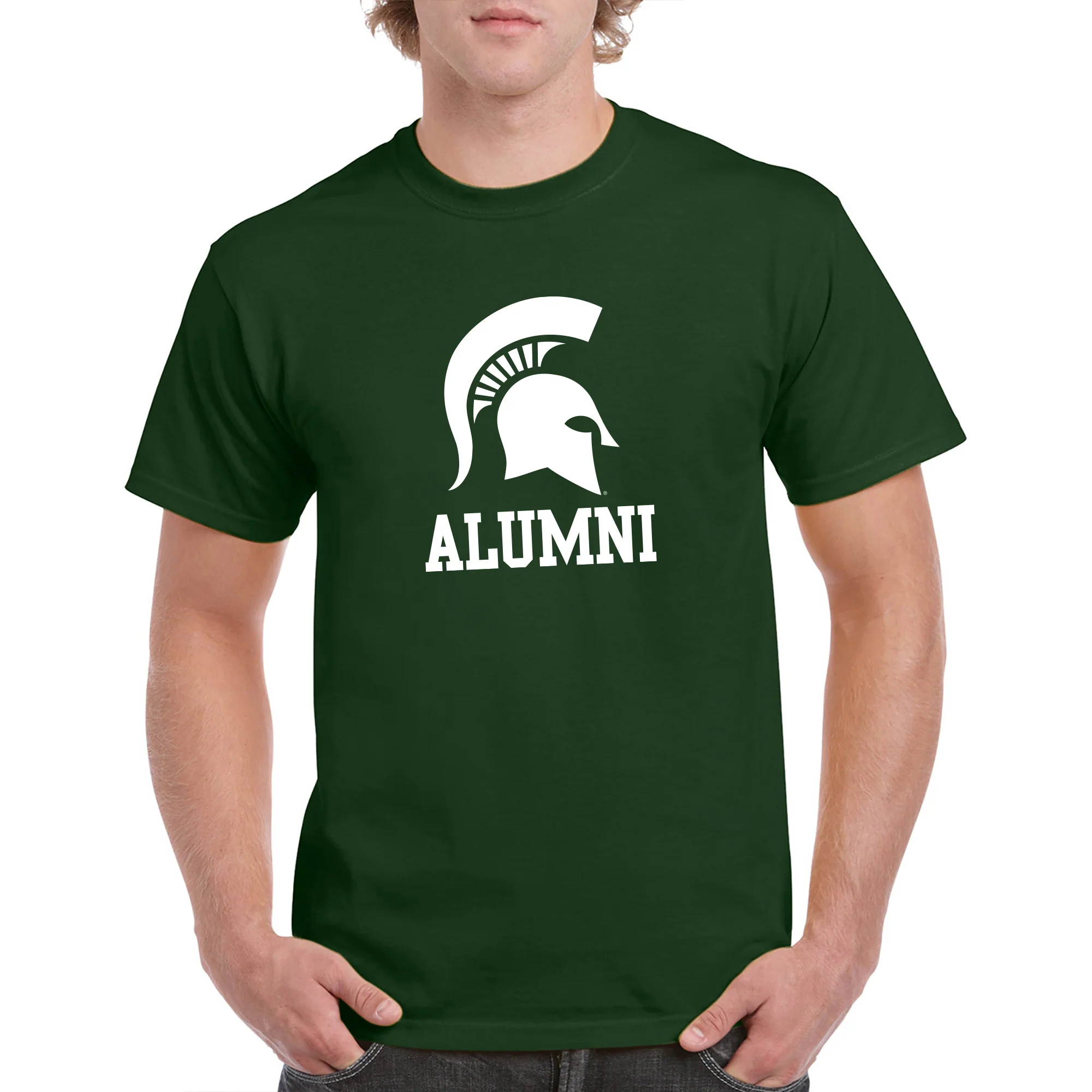 Michigan State University Spartans Primary Logo Alumni Basic Cotton Short Sleeve T Shirt - Forest - Image 3