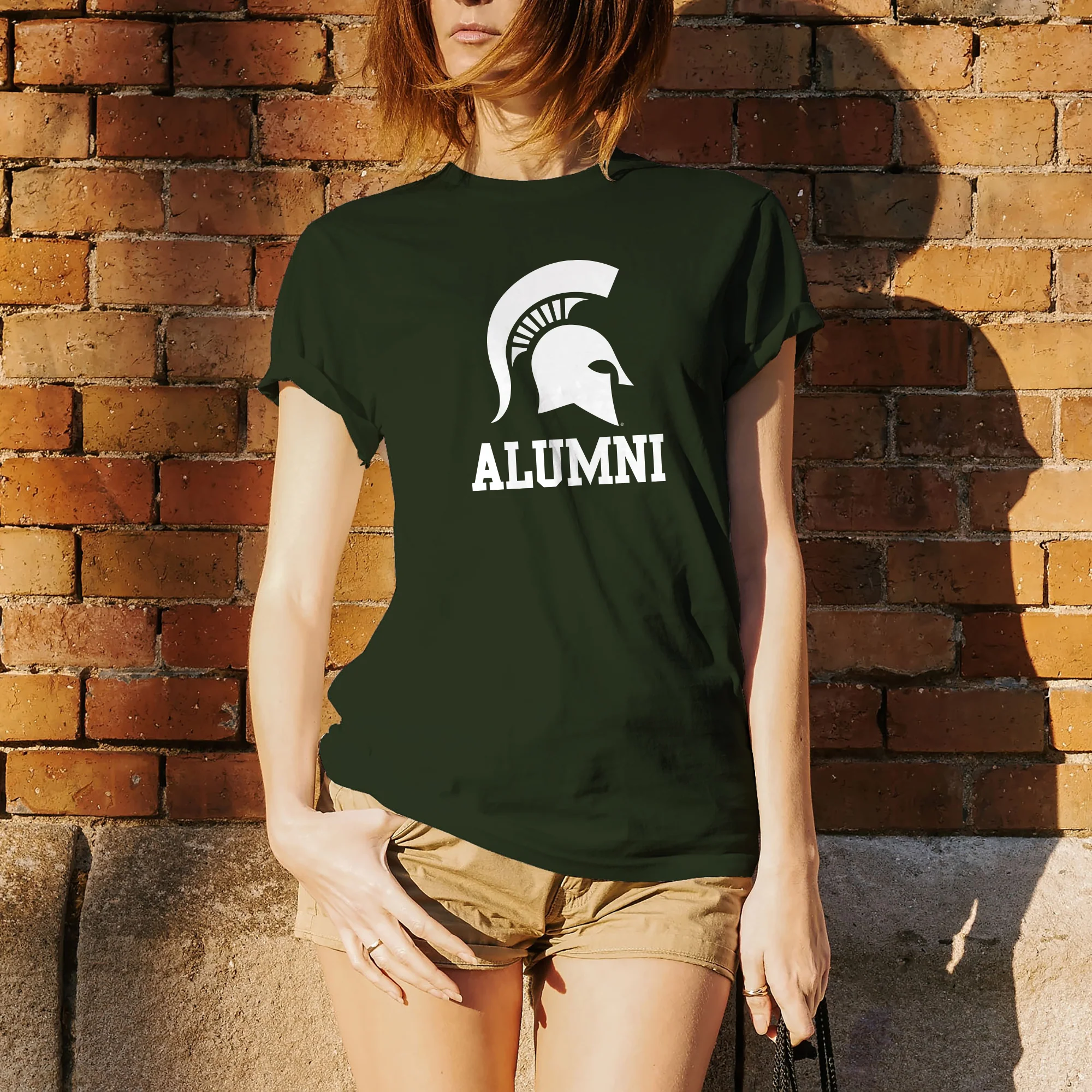 Michigan State University Spartans Primary Logo Alumni Basic Cotton Short Sleeve T Shirt - Forest - Image 4