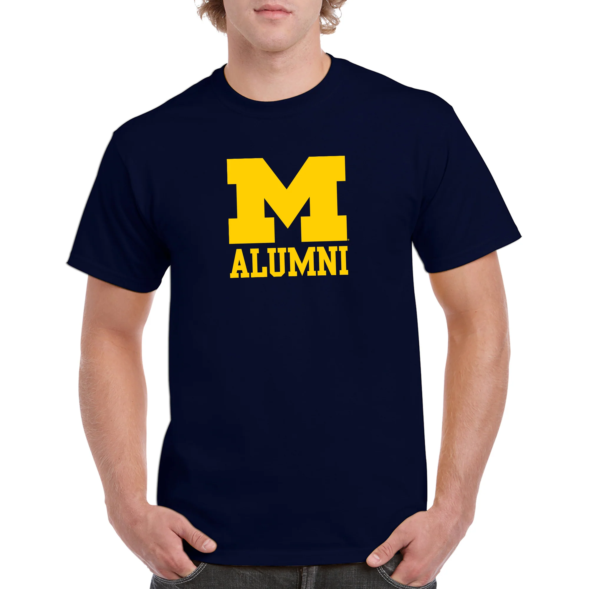 Primary Alumni University of Michigan Wolverines Basic Cotton Short Sleeve T Shirt - Navy - Image 3