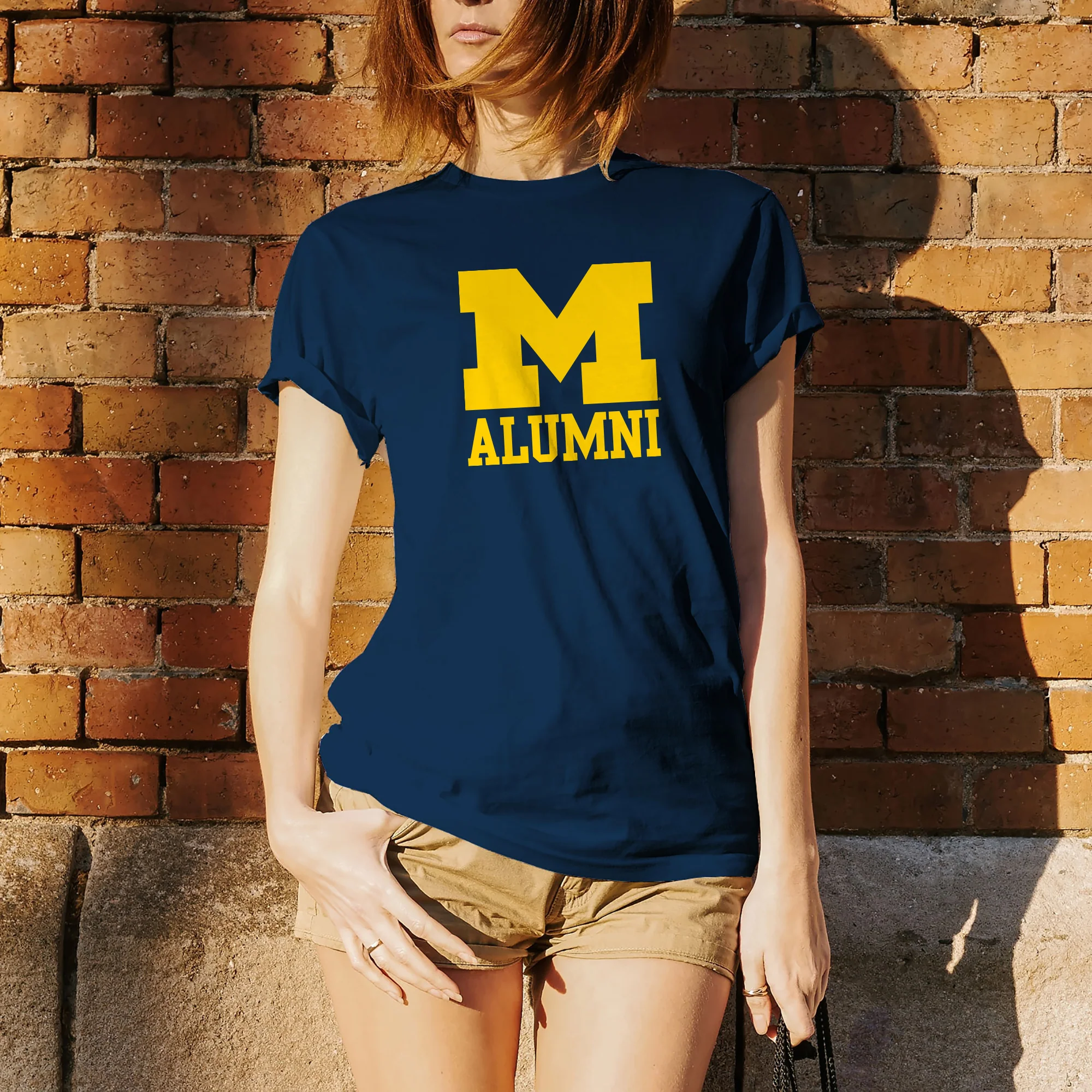 Primary Alumni University of Michigan Wolverines Basic Cotton Short Sleeve T Shirt - Navy - Image 4