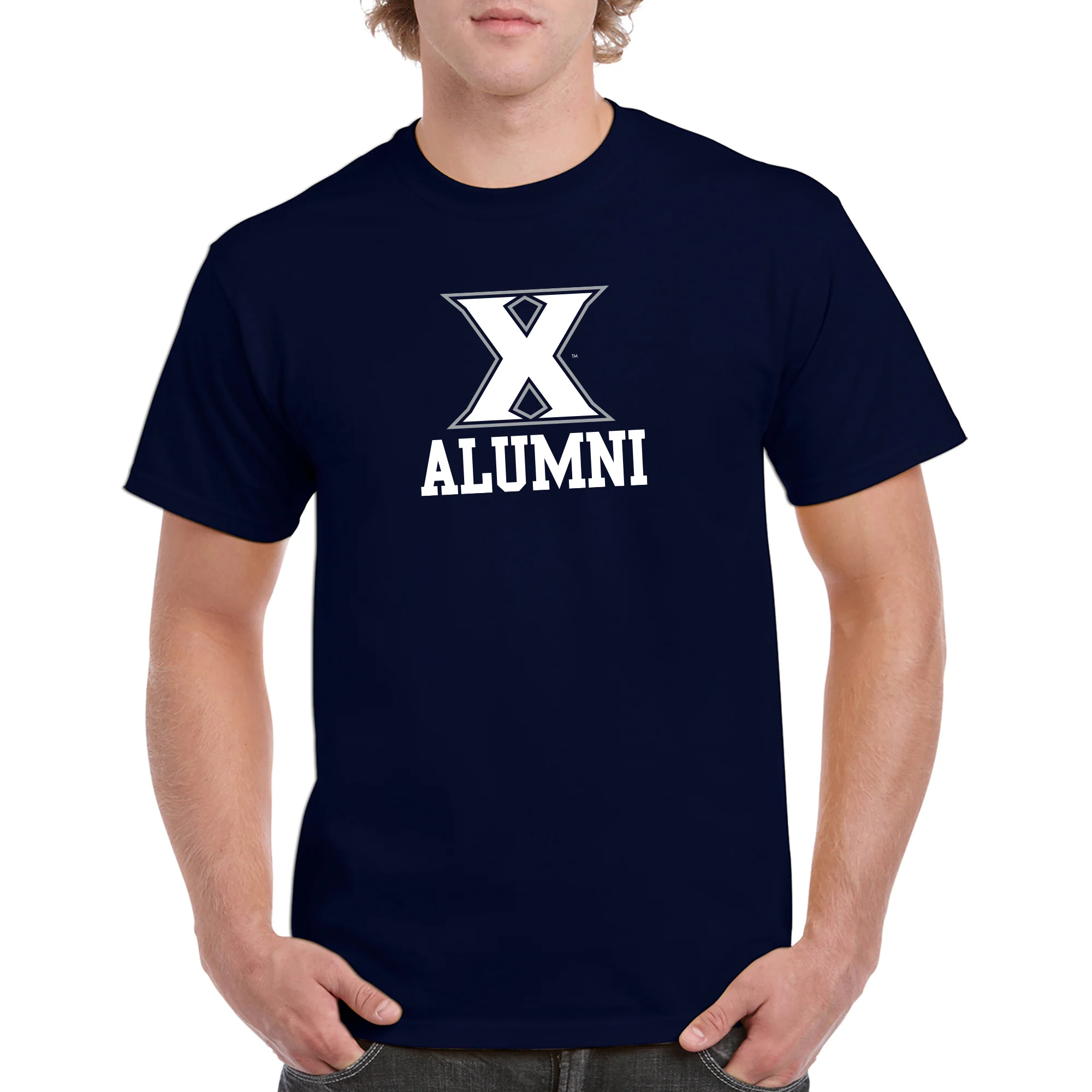 Xavier University Musketeers Primary Logo Alumni Basic Cotton Short Sleeve T Shirt - Navy - Image 3