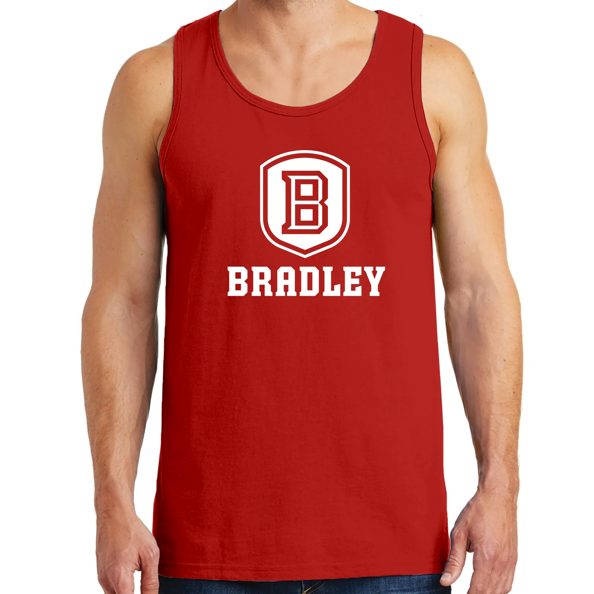 Bradley University Braves Primary Logo Heavy Cotton Tank Top - Red - Image 3