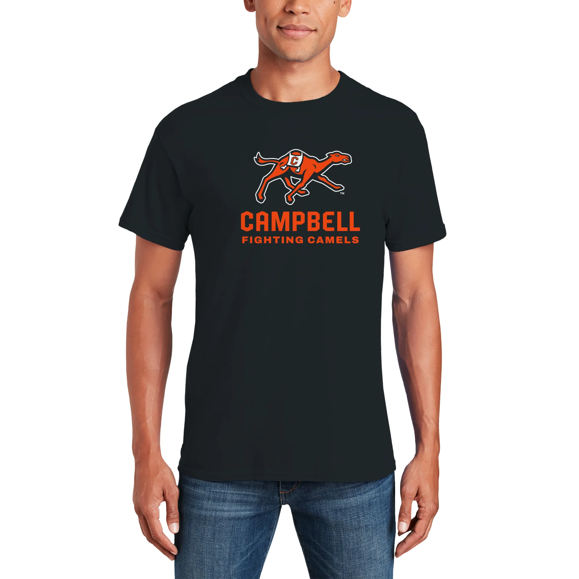 Campbell University Fighting Camels Primary Logo Basic Cotton Short Sleeve T-Shirt - Black - Image 3