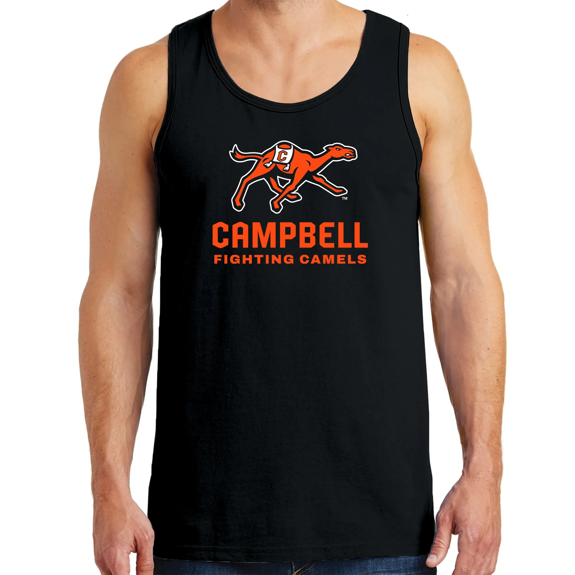 Campbell University Fighting Camels Primary Logo Heavy Cotton Tank Top - Black - Image 3