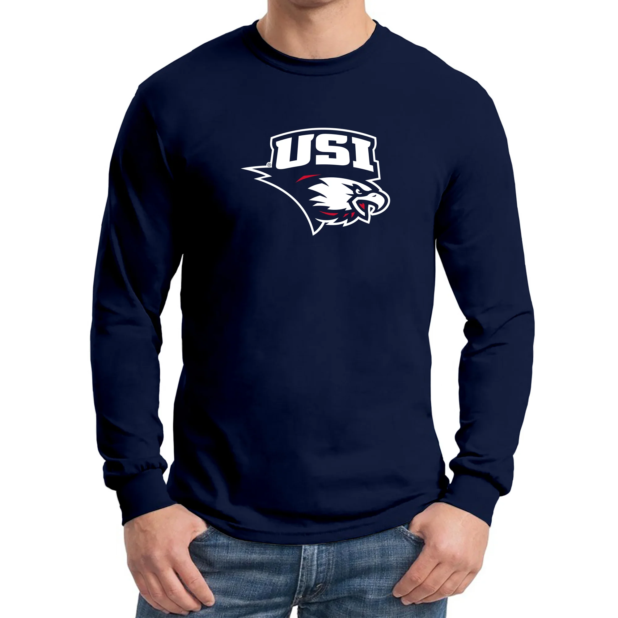 University of Southern Indiana Screaming Eagles Primary Logo Basic Cotton Long Sleeve T Shirt - Navy - Image 4