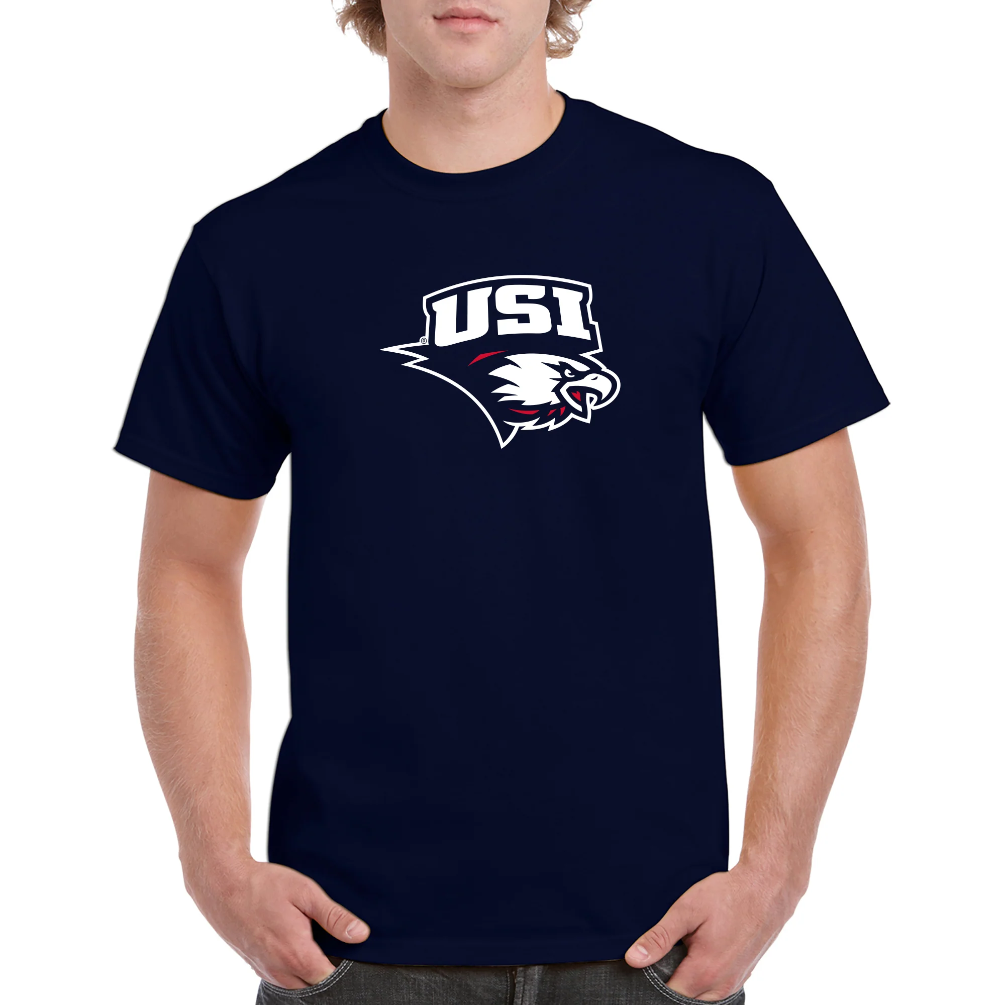 University of Southern Indiana Screaming Eagles Primary Logo Basic Cotton Short Sleeve T Shirt - Navy - Image 3