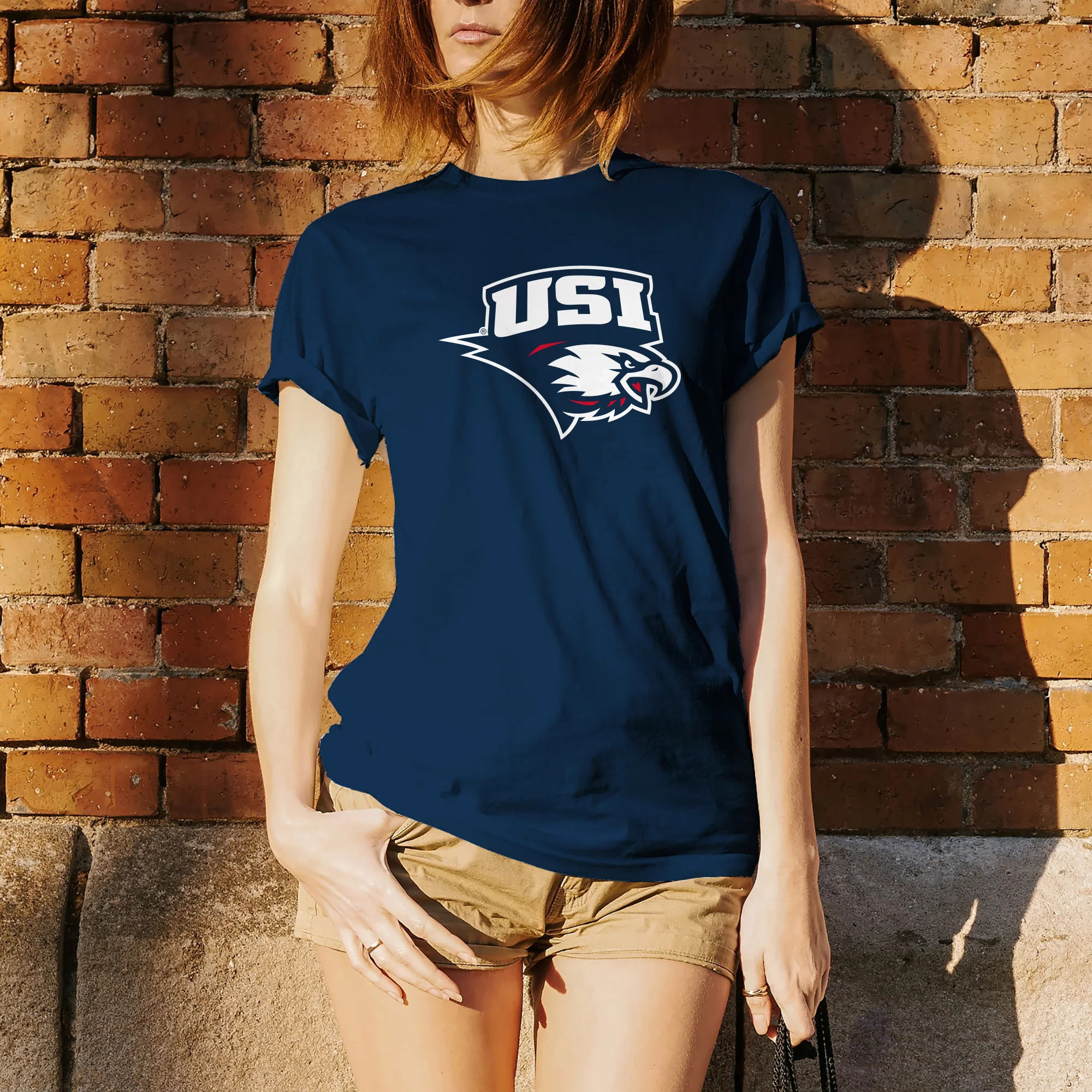 University of Southern Indiana Screaming Eagles Primary Logo Basic Cotton Short Sleeve T Shirt - Navy - Image 4