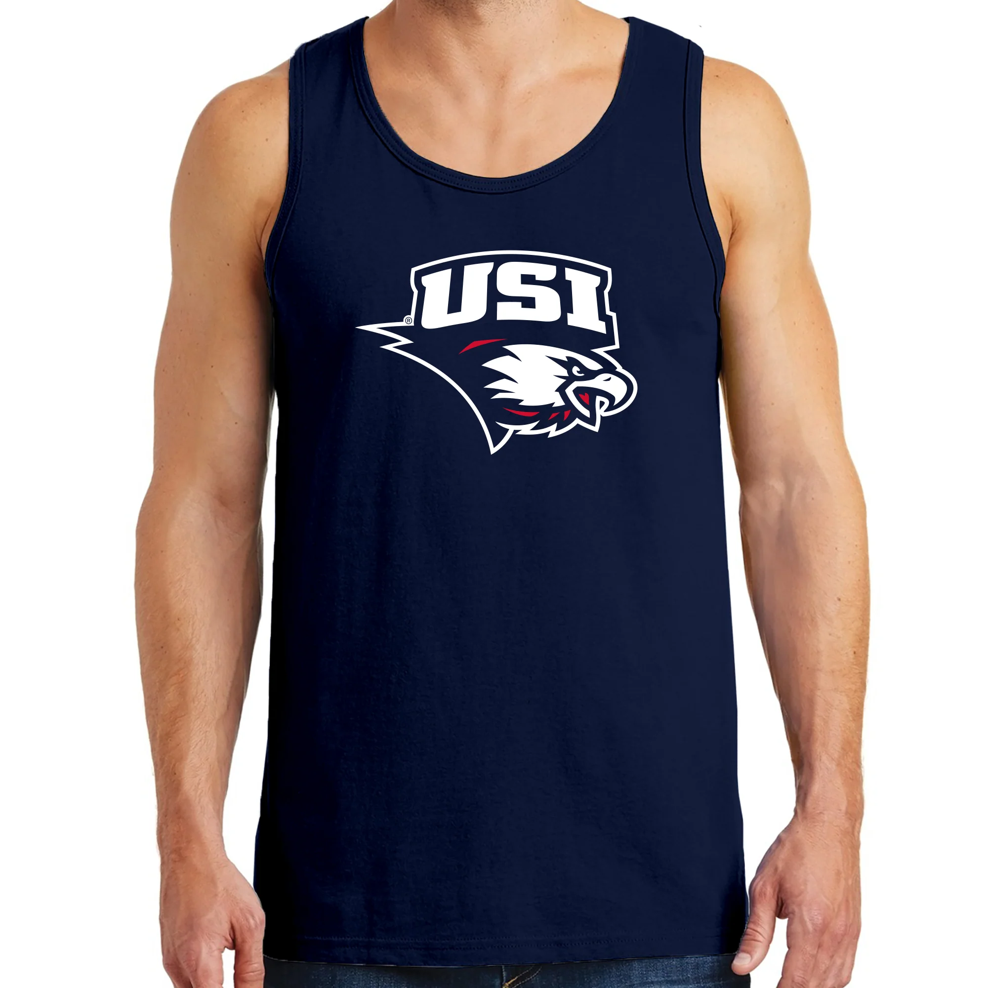 University of Southern Indiana Screaming Eagles Primary Logo Heavy Cotton Tank Top - Navy - Image 3