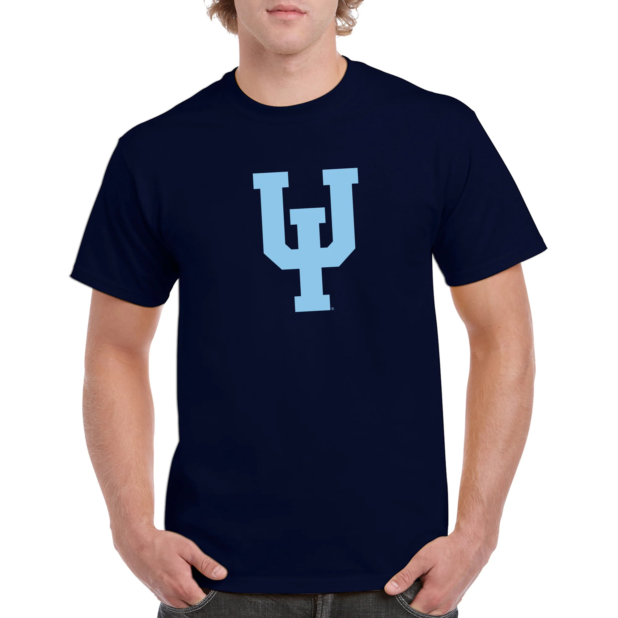 Upper Iowa University Peacocks Primary Logo Basic Cotton Short Sleeve T Shirt - Navy - Image 3