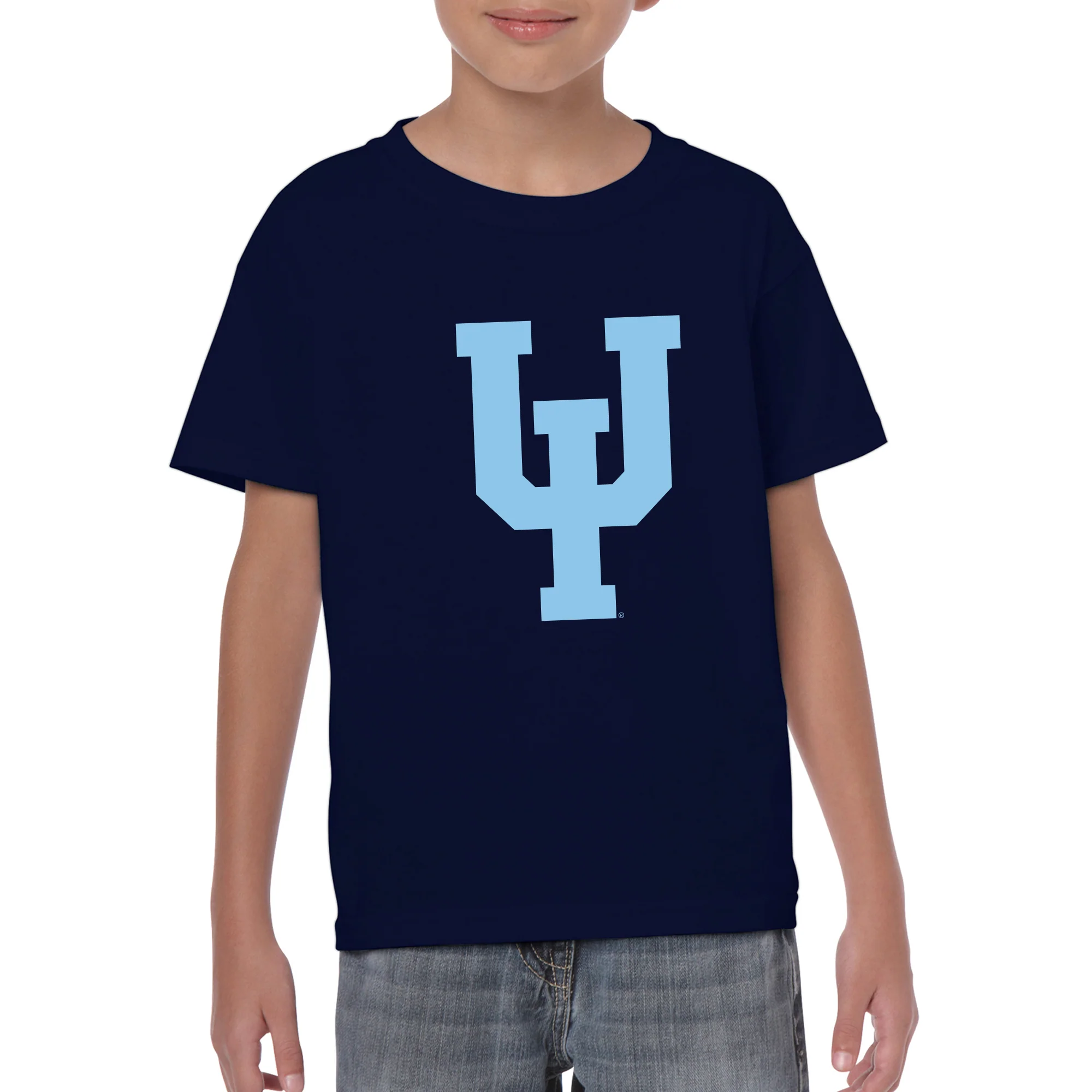 Upper Iowa University Peacocks Basic Cotton Youth Short Sleeve T Shirt - Navy - Image 3