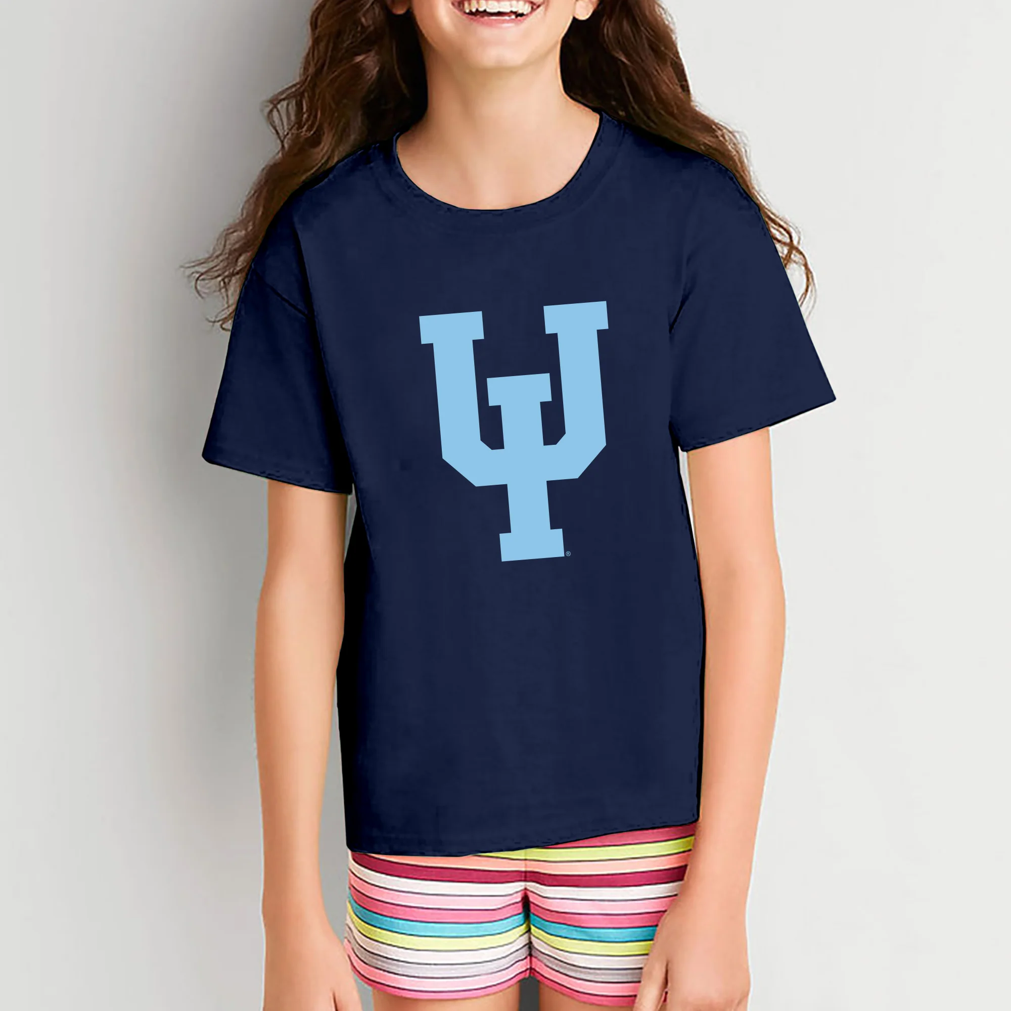 Upper Iowa University Peacocks Basic Cotton Youth Short Sleeve T Shirt - Navy - Image 4