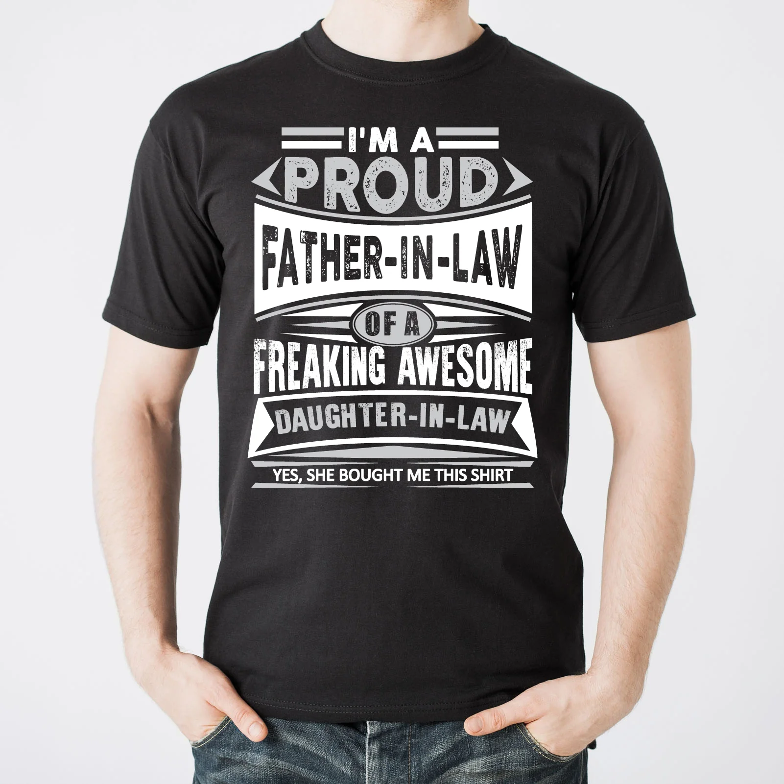 Proud Father In Law - Father's Day, Daughter, Family - Adult Cotton T-Shirt - Black - Image 4
