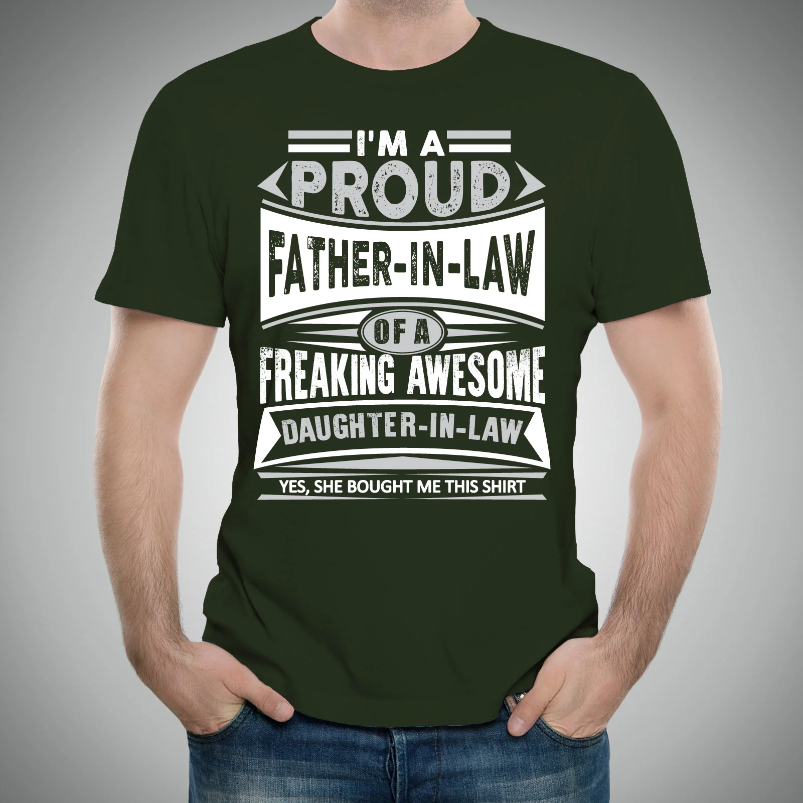 Proud Father In Law - Father's Day, Daughter, Family - Adult Cotton T-Shirt - Forest - Image 3