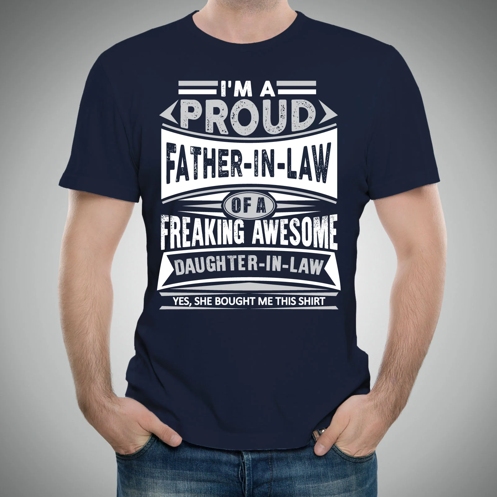 Proud Father In Law - Father's Day, Daughter, Family - Adult Cotton T-Shirt - Navy - Image 4