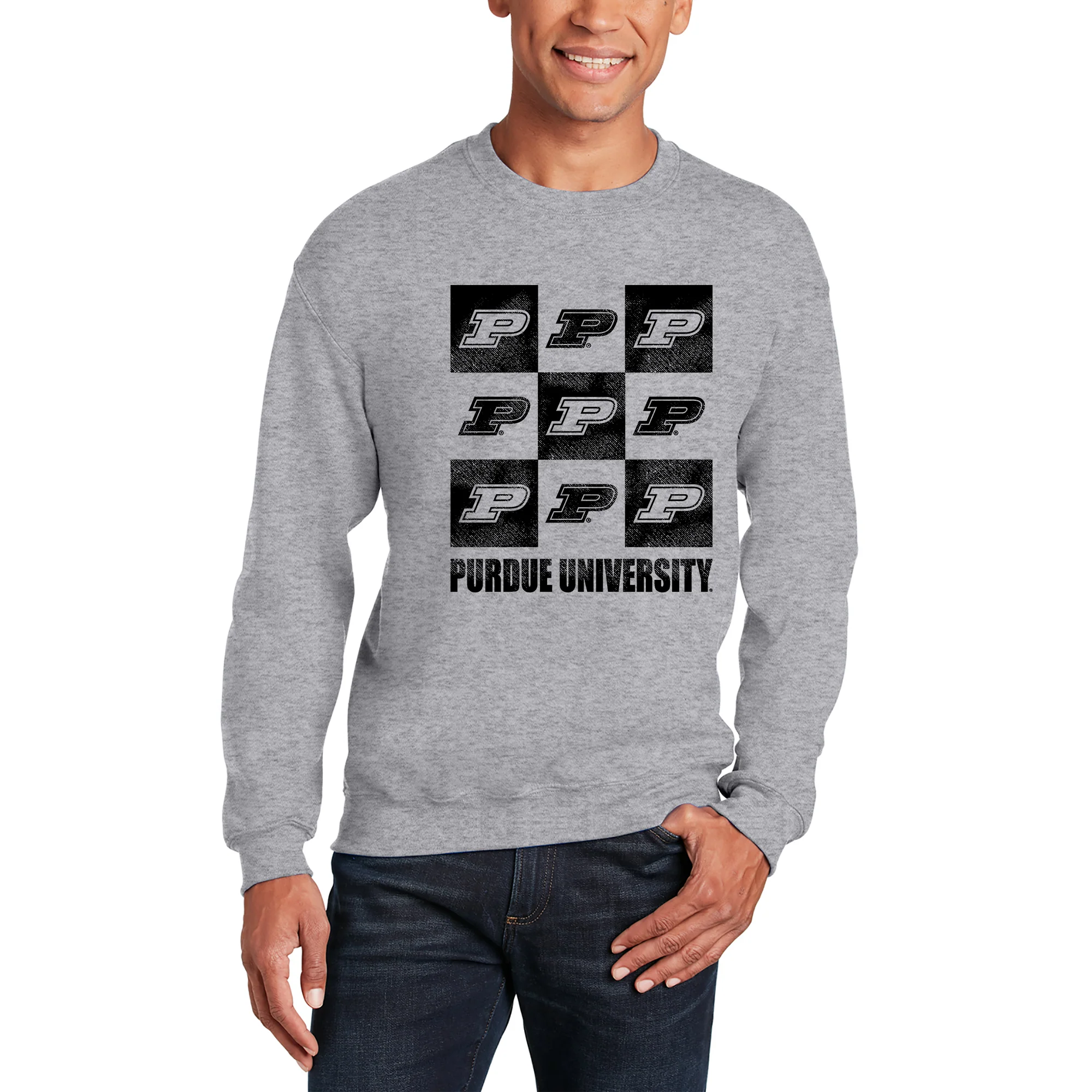 Purdue Boilermakers Checkerbox Crewneck Sweatshirt - Sport Grey - Image 4