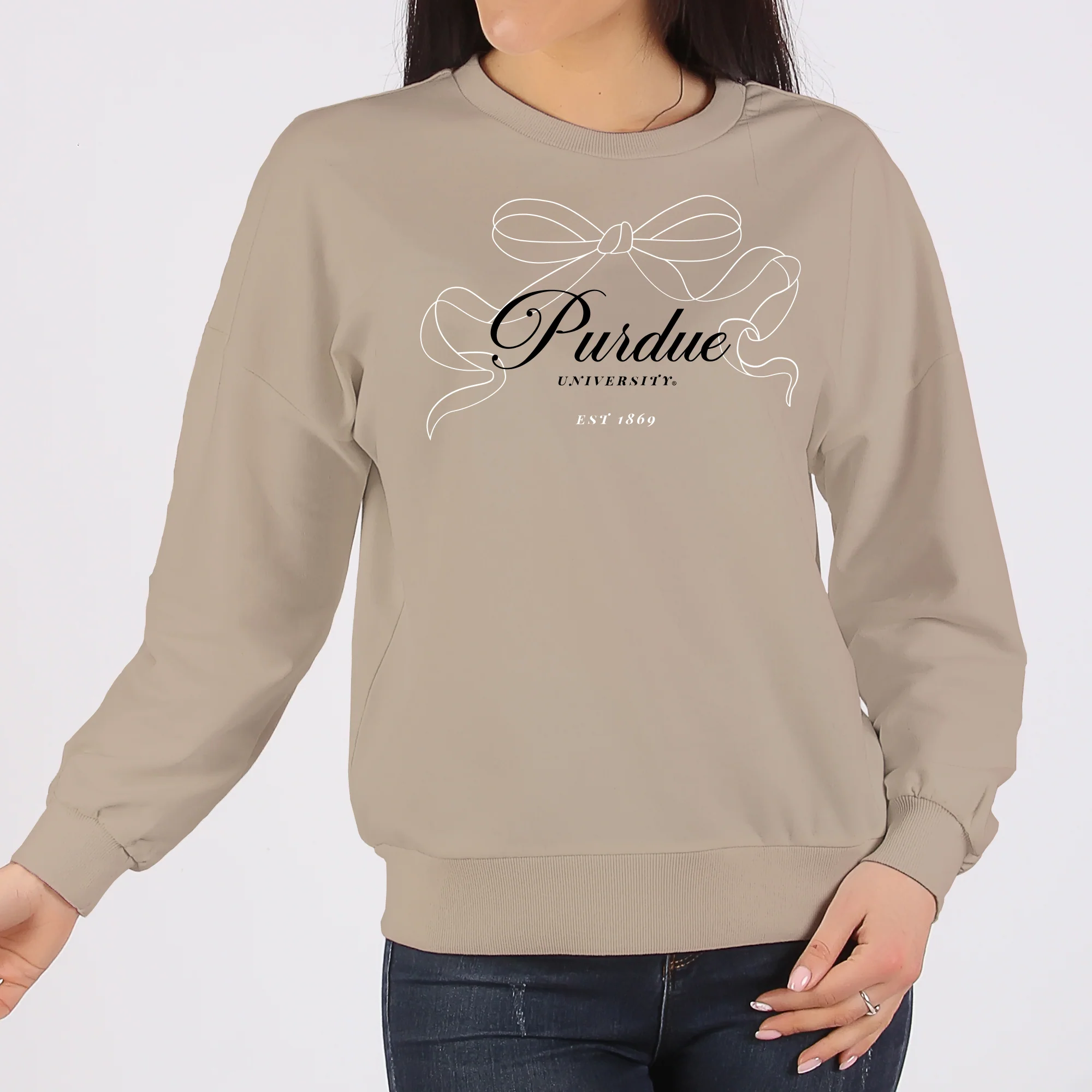Purdue Delicate Bow Crewneck Sweatshirt - Sand - Image 3