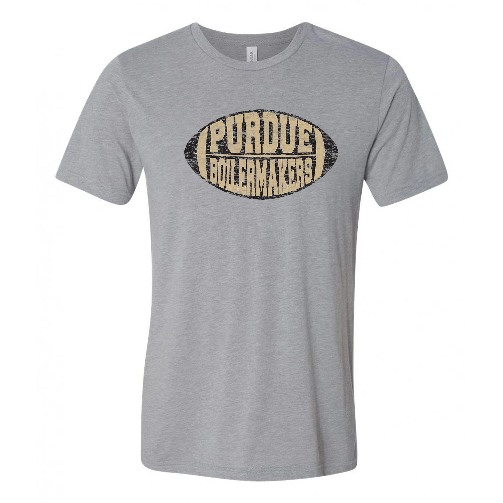 Purdue University Boilermakers Faded Block Football Canvas Triblend T Shirt - Athletic Grey Triblend