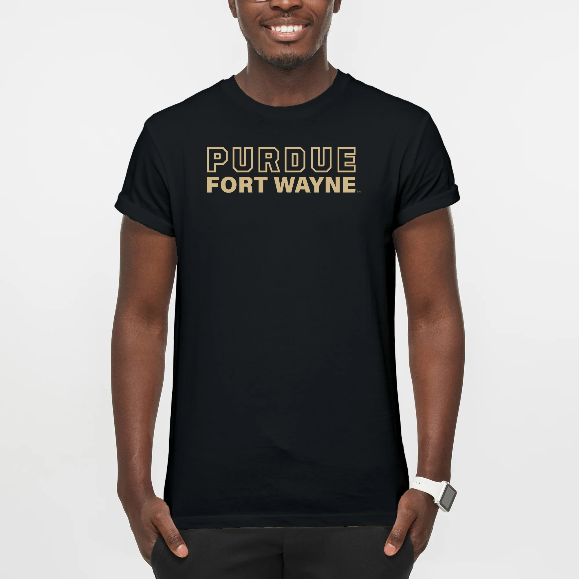 Purdue University Fort Wayne Mastodons Basic Block Short Sleeve T Shirt - Black - Image 3