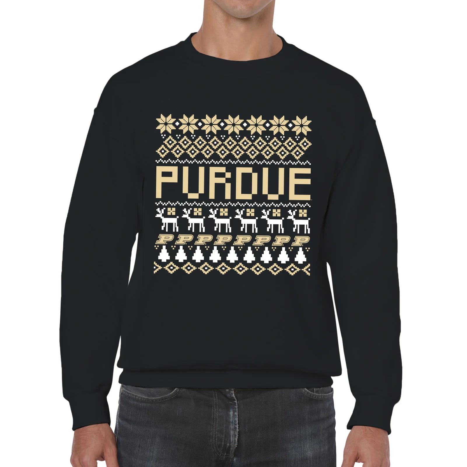 Purdue University Boilermakers Holiday Sweater Crewneck Sweatshirt - Black - Image 3