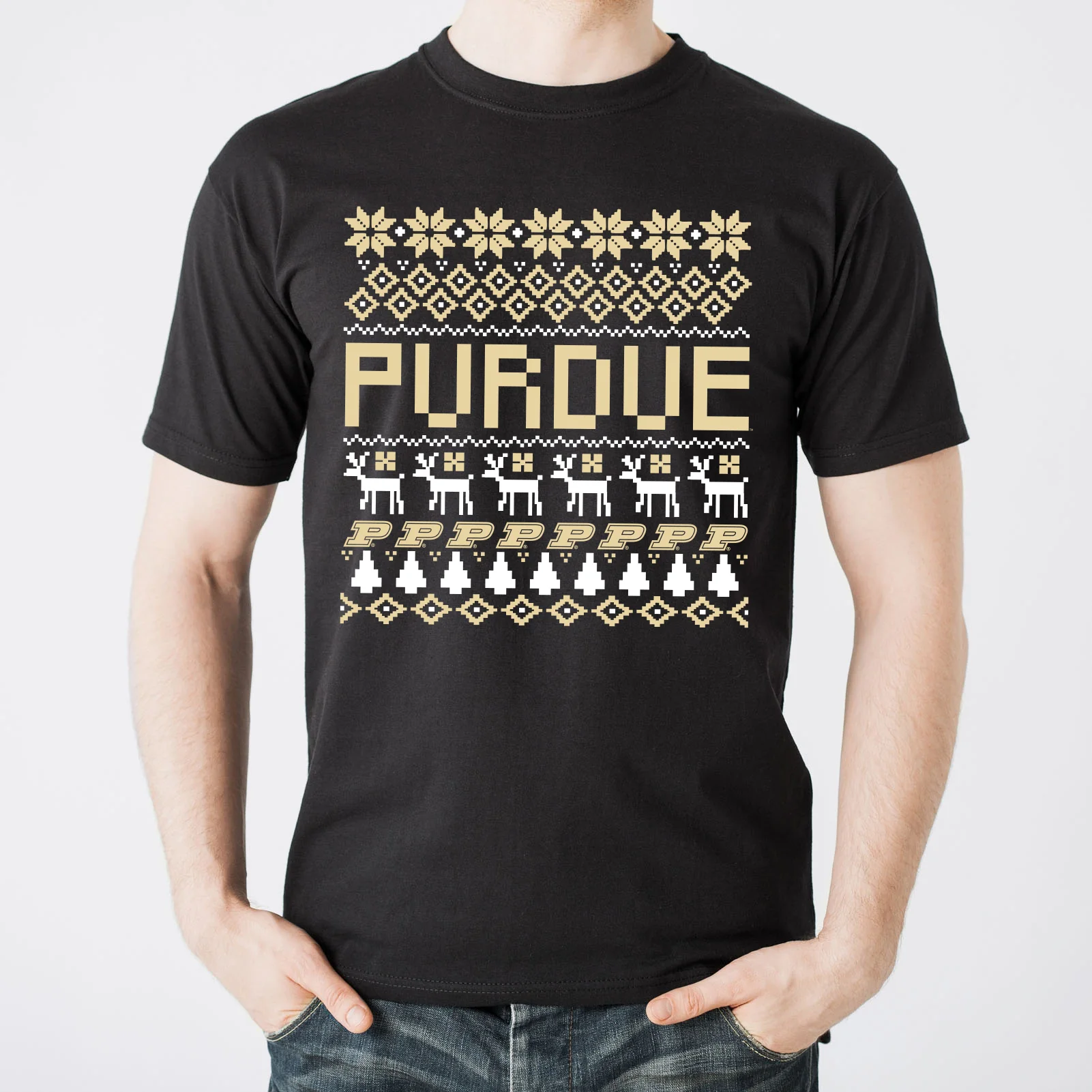 Purdue University Boilermakers Holiday Sweater Short Sleeve T-Shirt - Black - Image 3