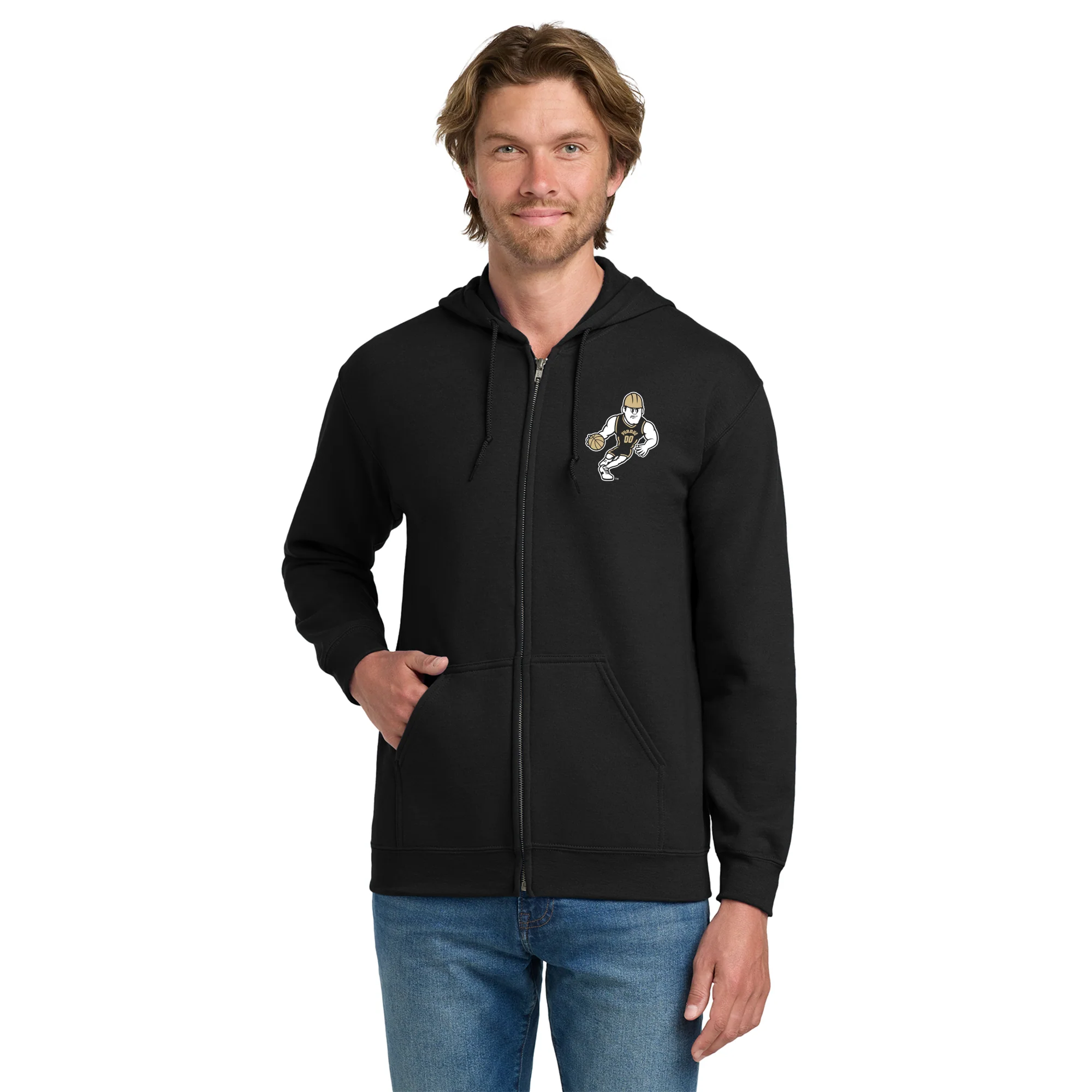 Purdue Pete Basketball Mascot Mark LC Zip Hoodie - Black - Image 3