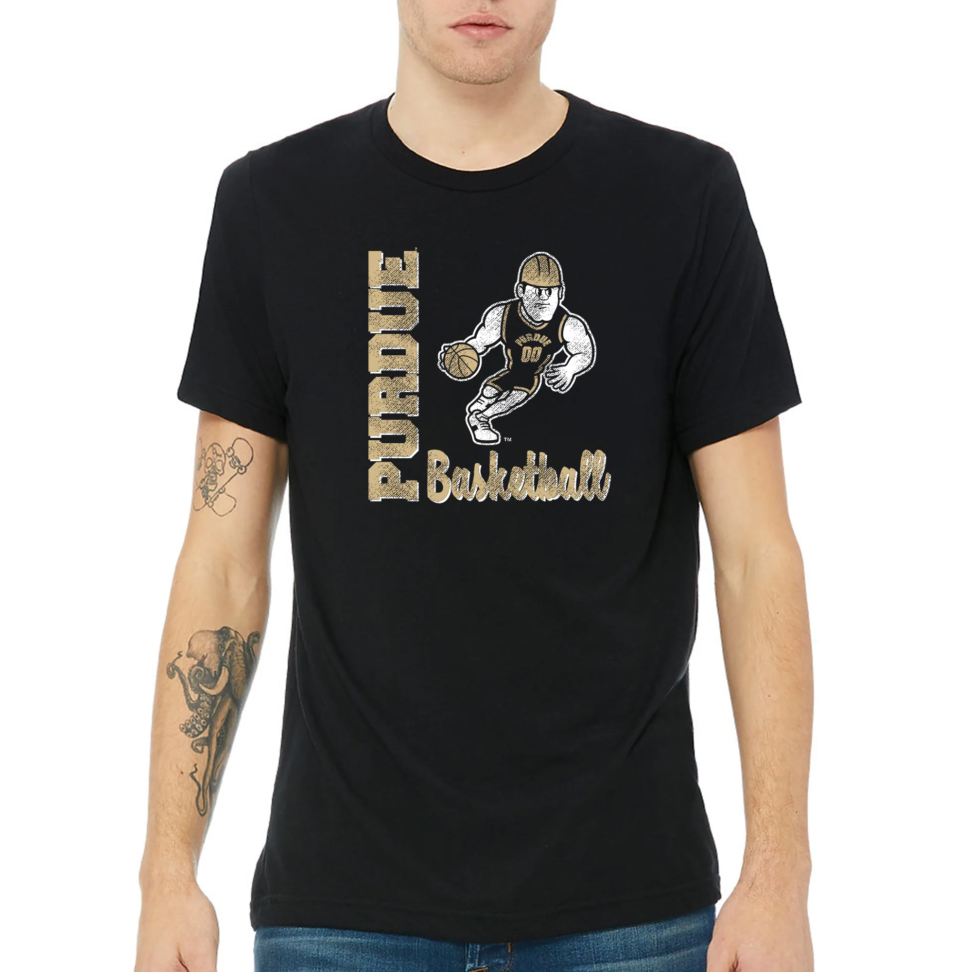 Purdue Pete Basketball Script Triblend T-Shirt - Solid Black - Image 3