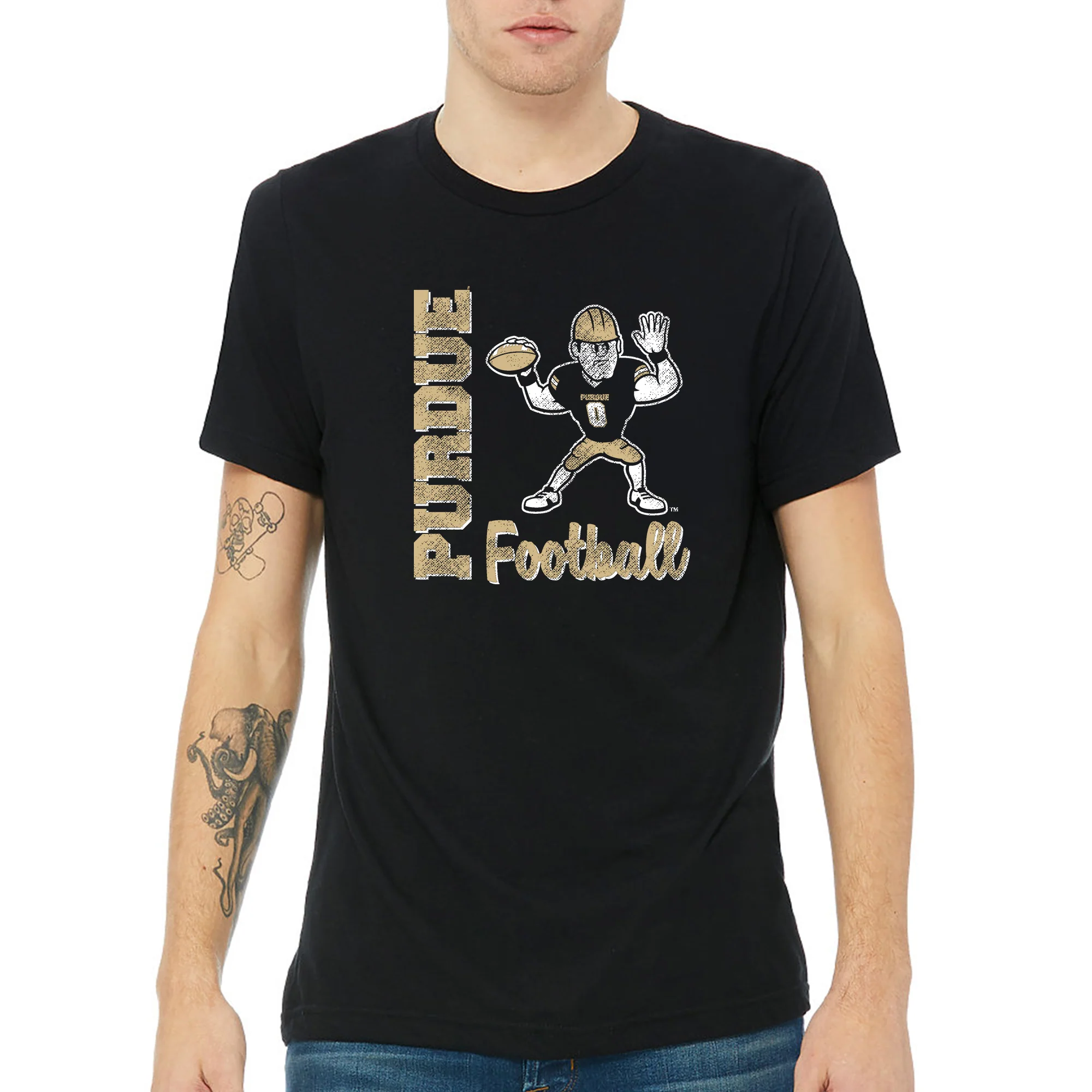 Purdue Pete Football Script Triblend T-Shirt - Solid Black - Image 3