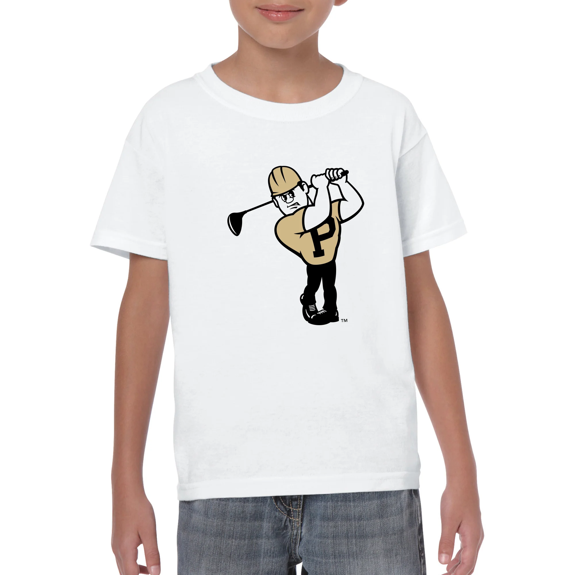 Purdue Pete Golf Mascot Mark Youth T-Shirt - White - Image 3
