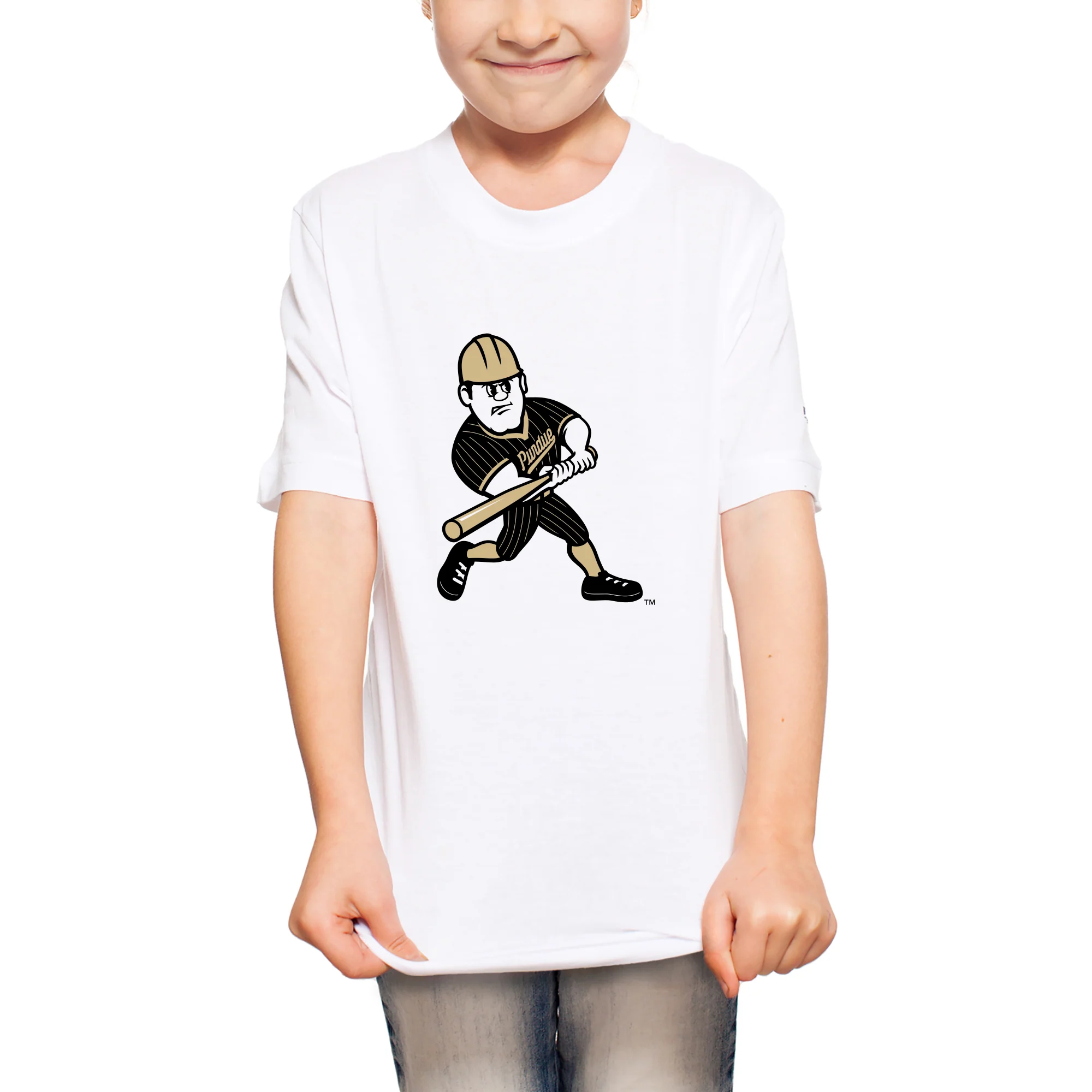 Purdue Pete Softball Mascot Mark Youth T-Shirt - White - Image 4