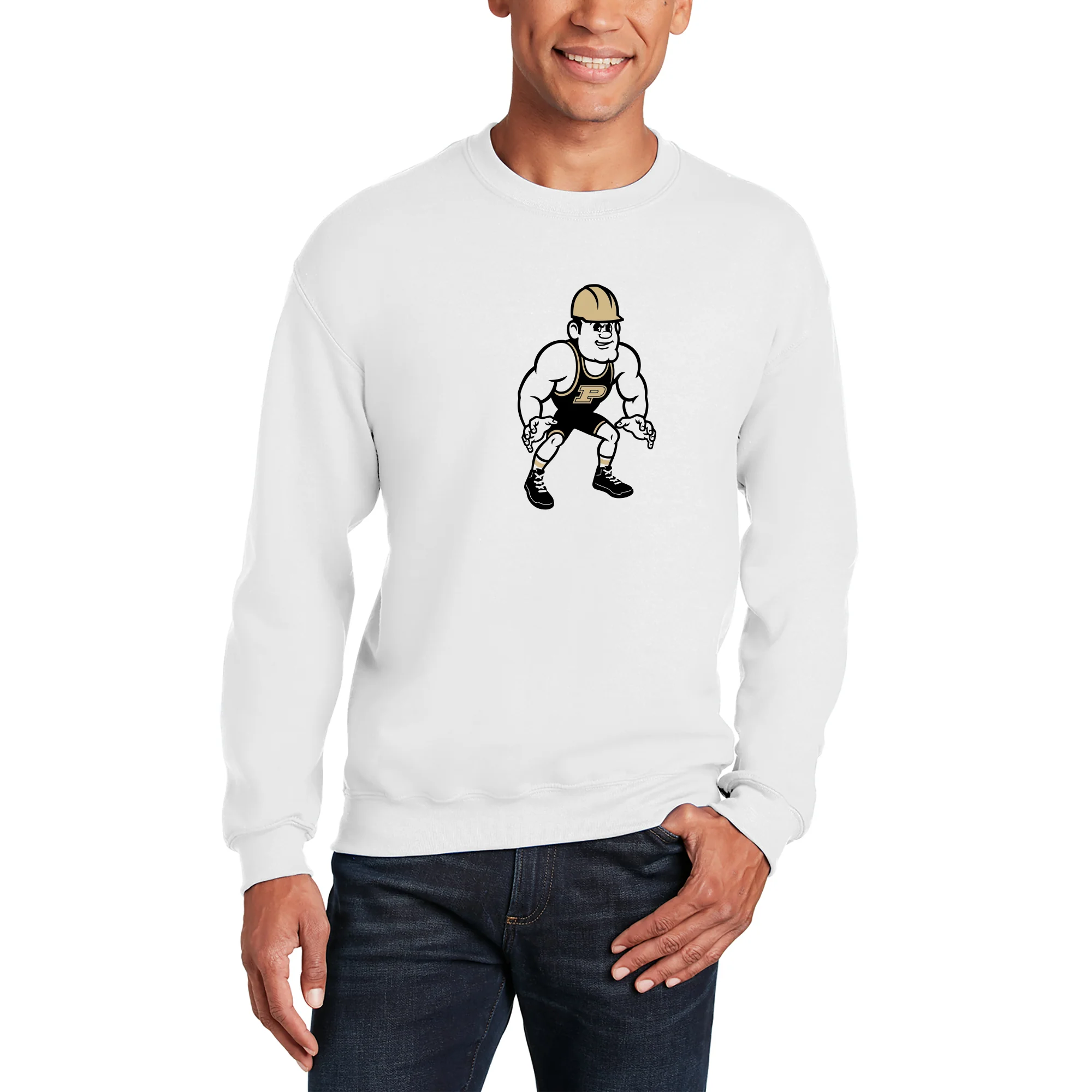 Purdue Pete Wrestling Mascot Mark Crewneck - White - Image 3