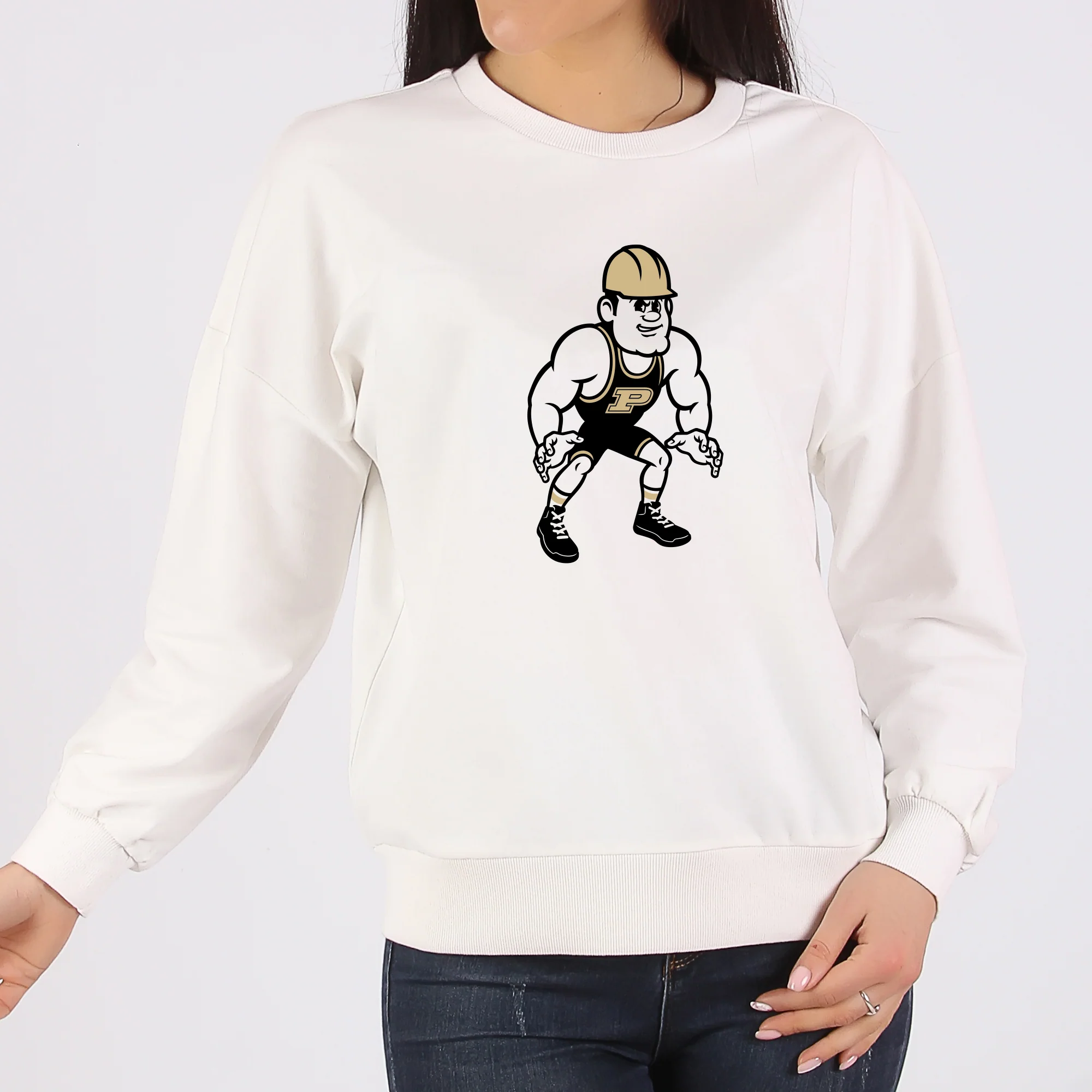 Purdue Pete Wrestling Mascot Mark Crewneck - White - Image 4